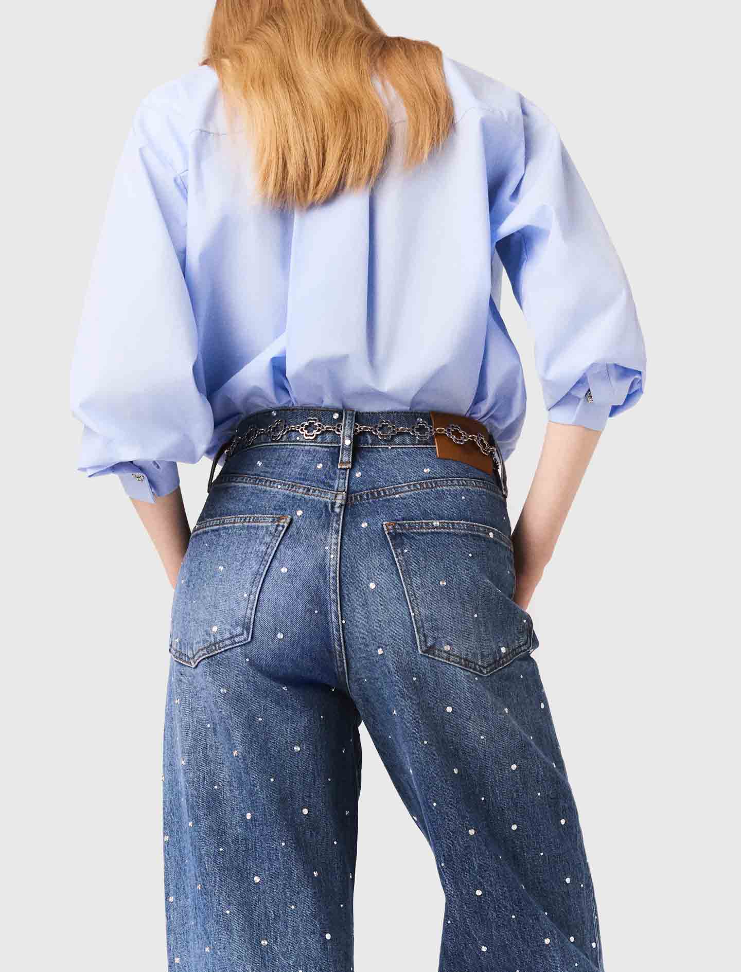 Wide leg denim jeans with studs - Blue