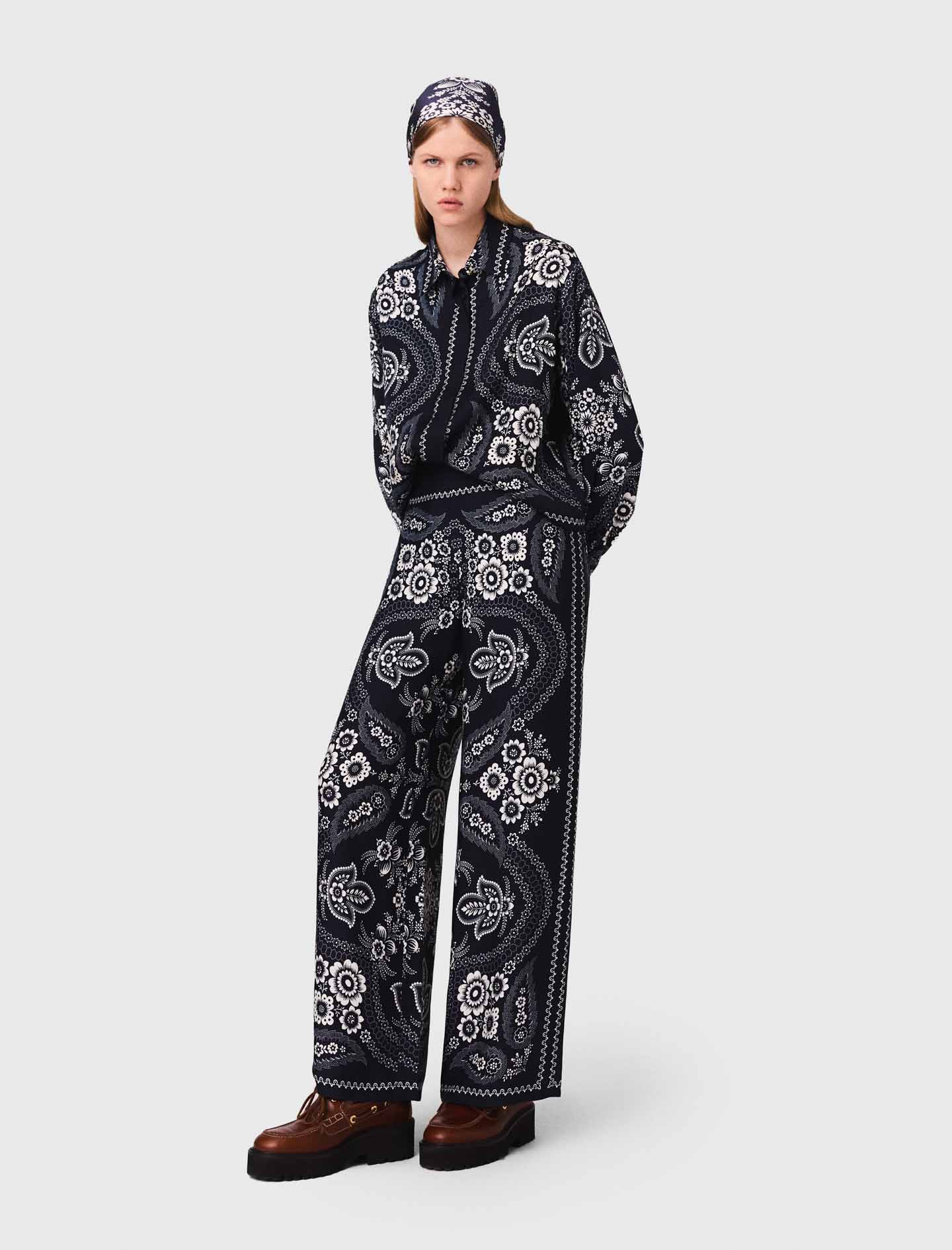Flowing paisley print trousers - Navy