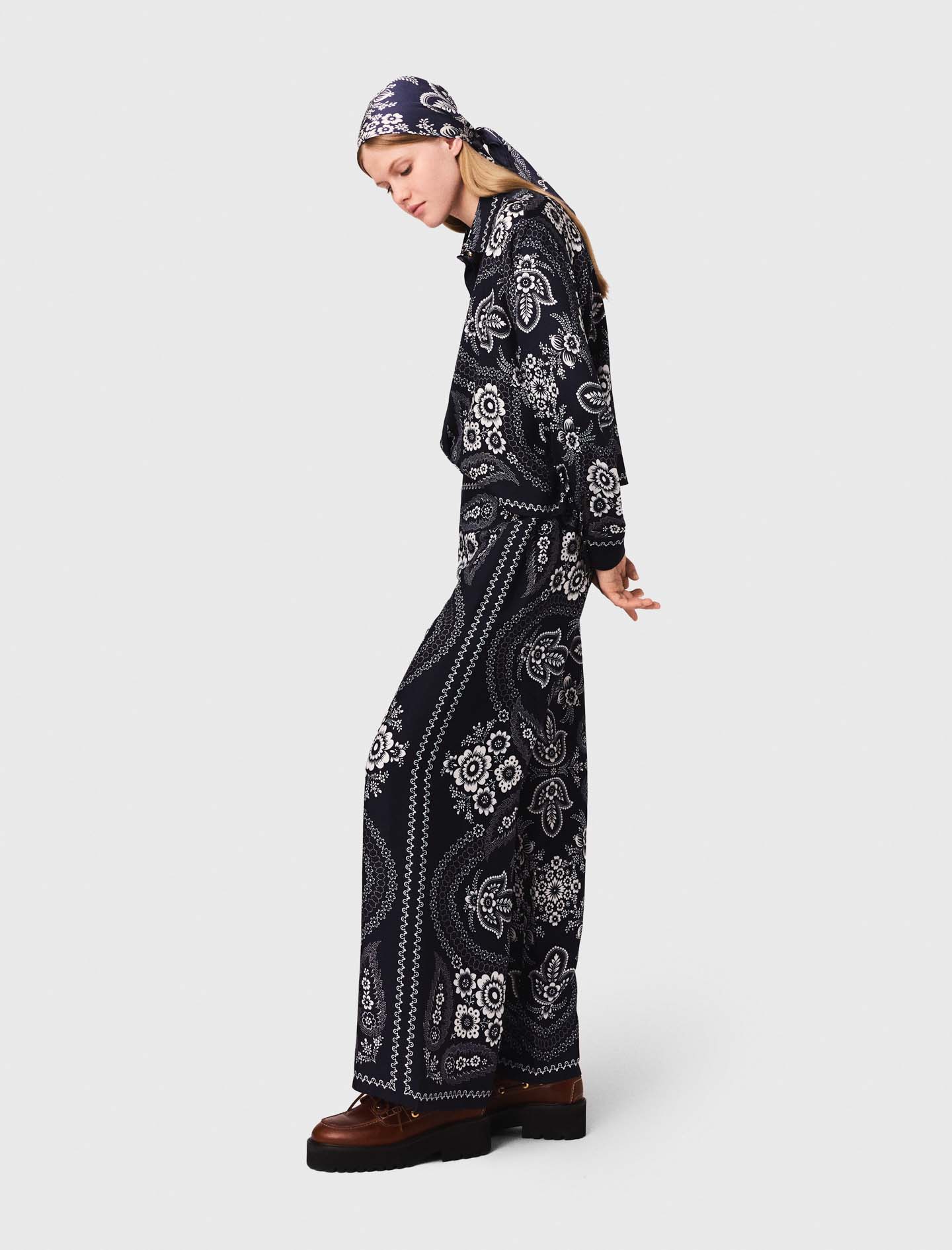 Flowing paisley print trousers - Navy