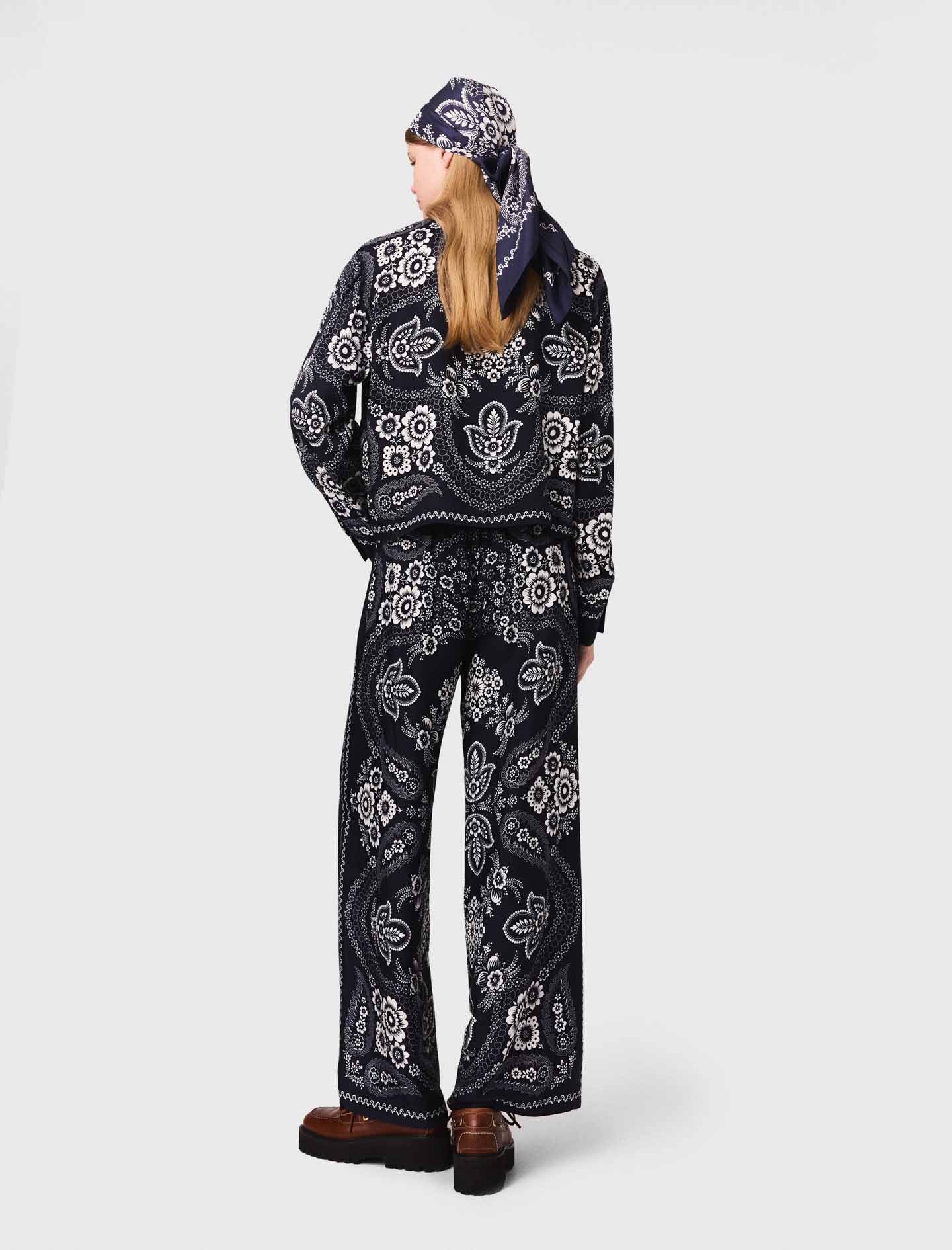 Flowing paisley print trousers - Navy