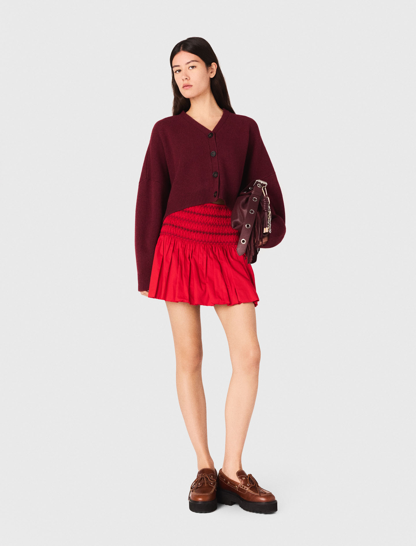Bubble skirt with smocked waist - Red