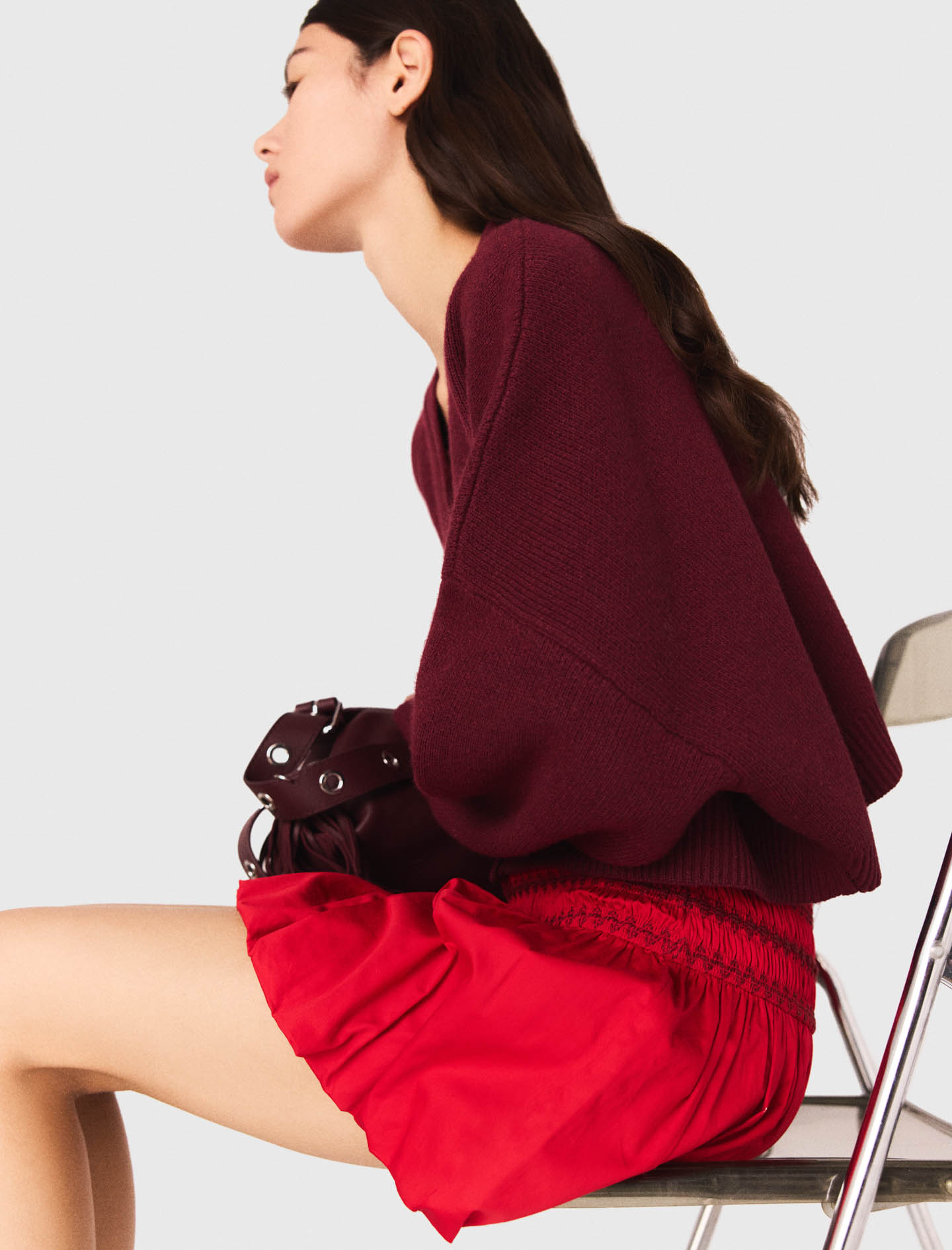 Bubble skirt with smocked waist - Red