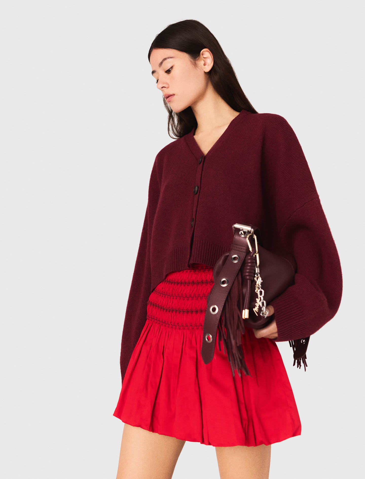 Bubble skirt with smocked waist - Red