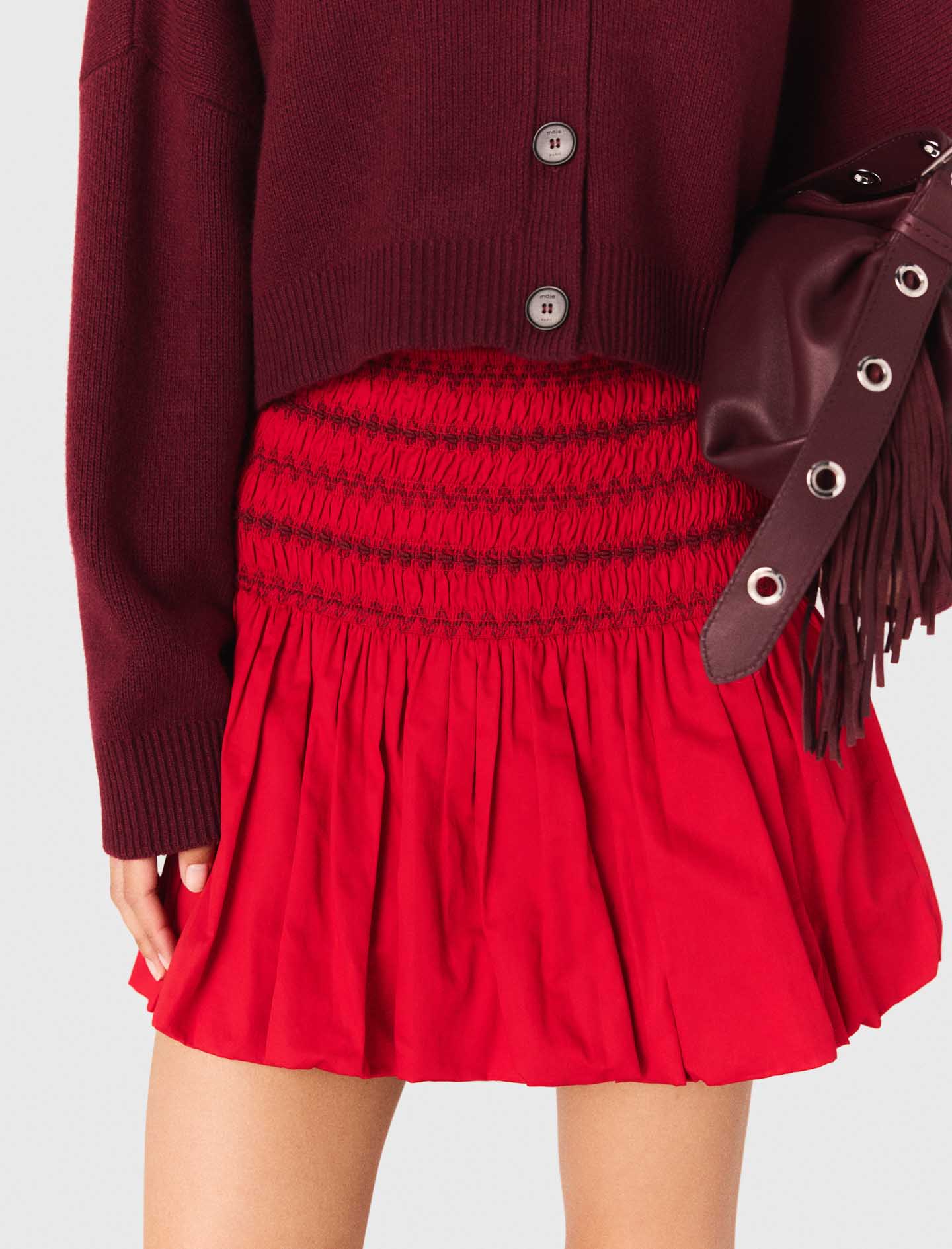 Bubble skirt with smocked waist - Red