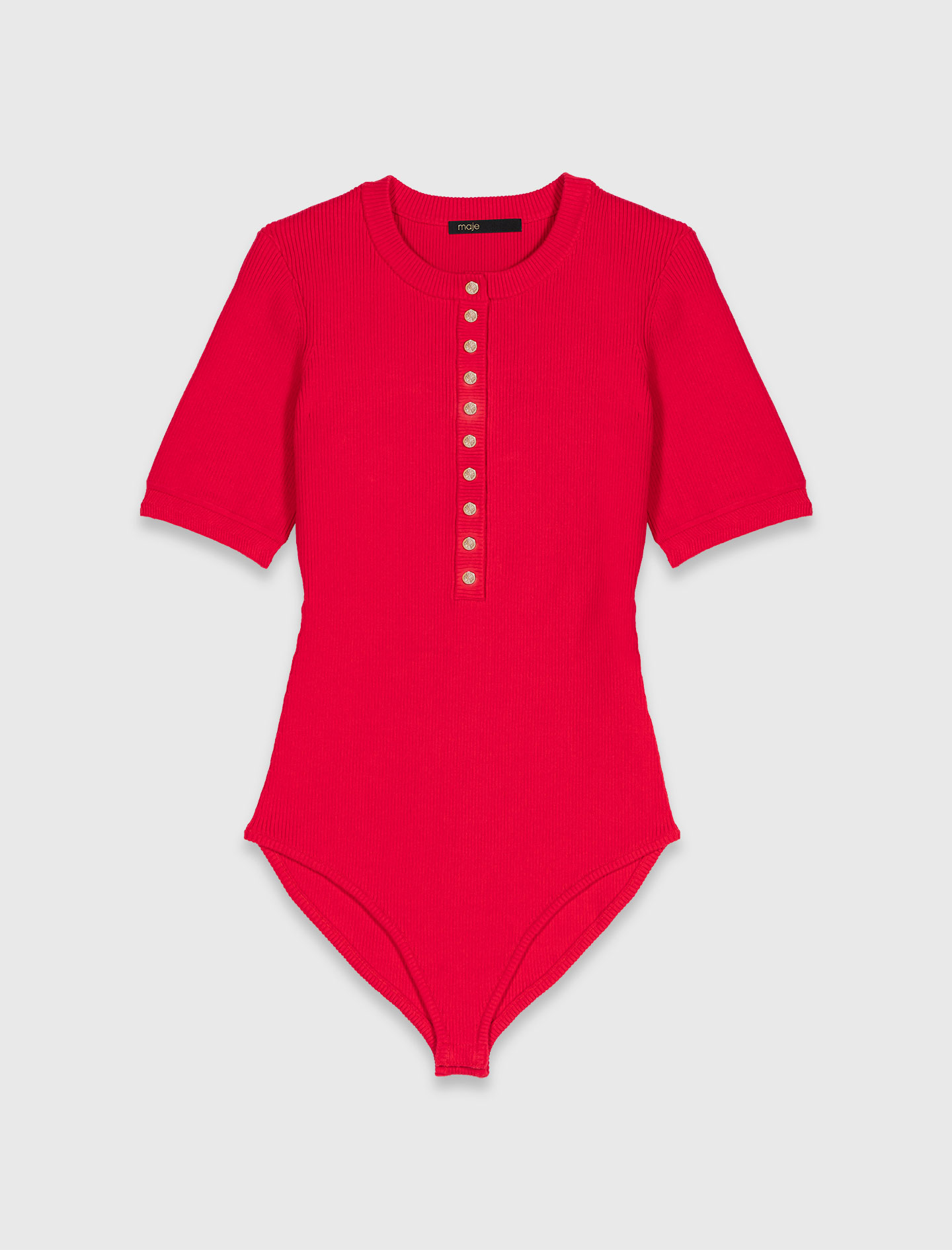 Ribbed knit sleeve bodysuit - Red