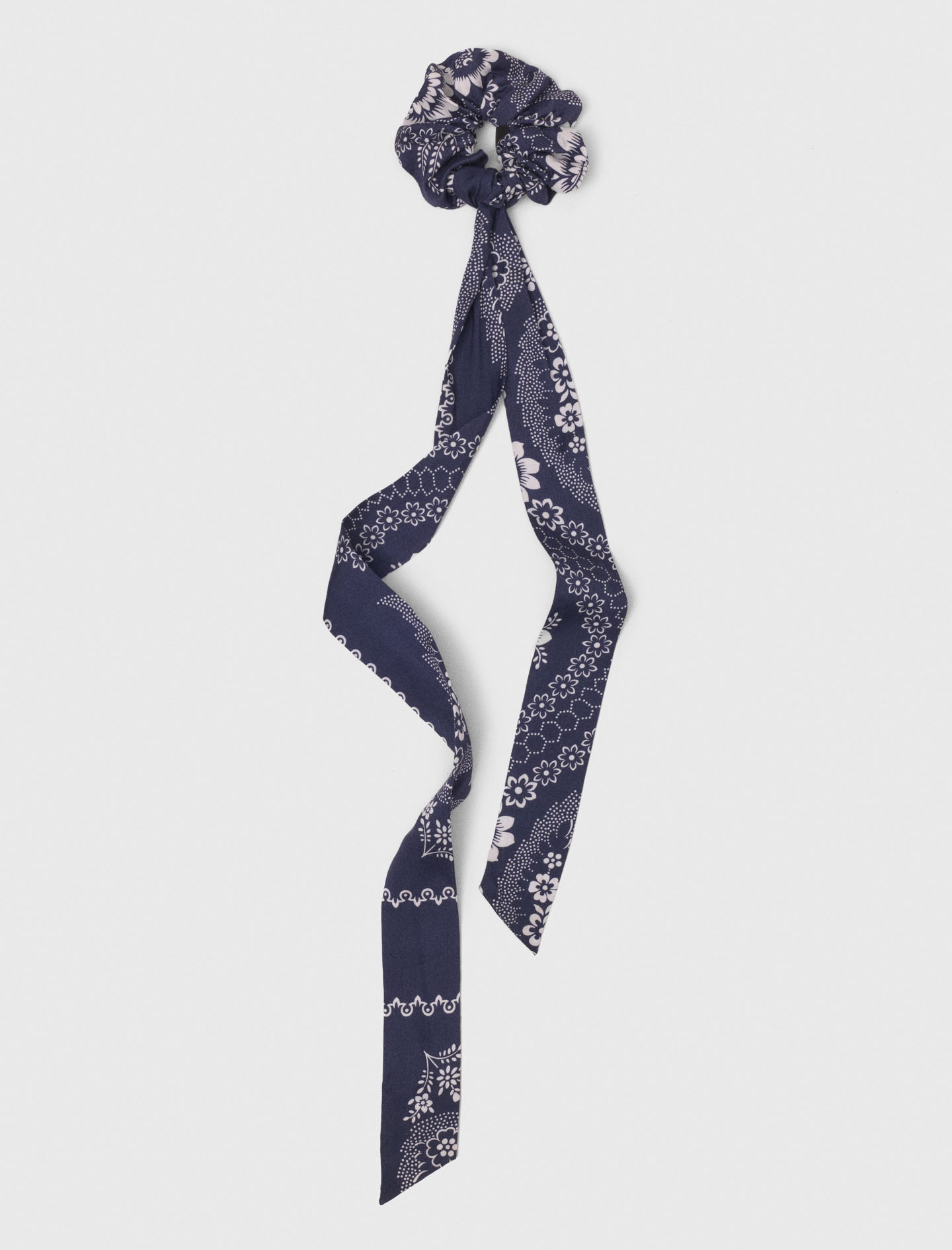 Printed scrunchie with twill - Navy