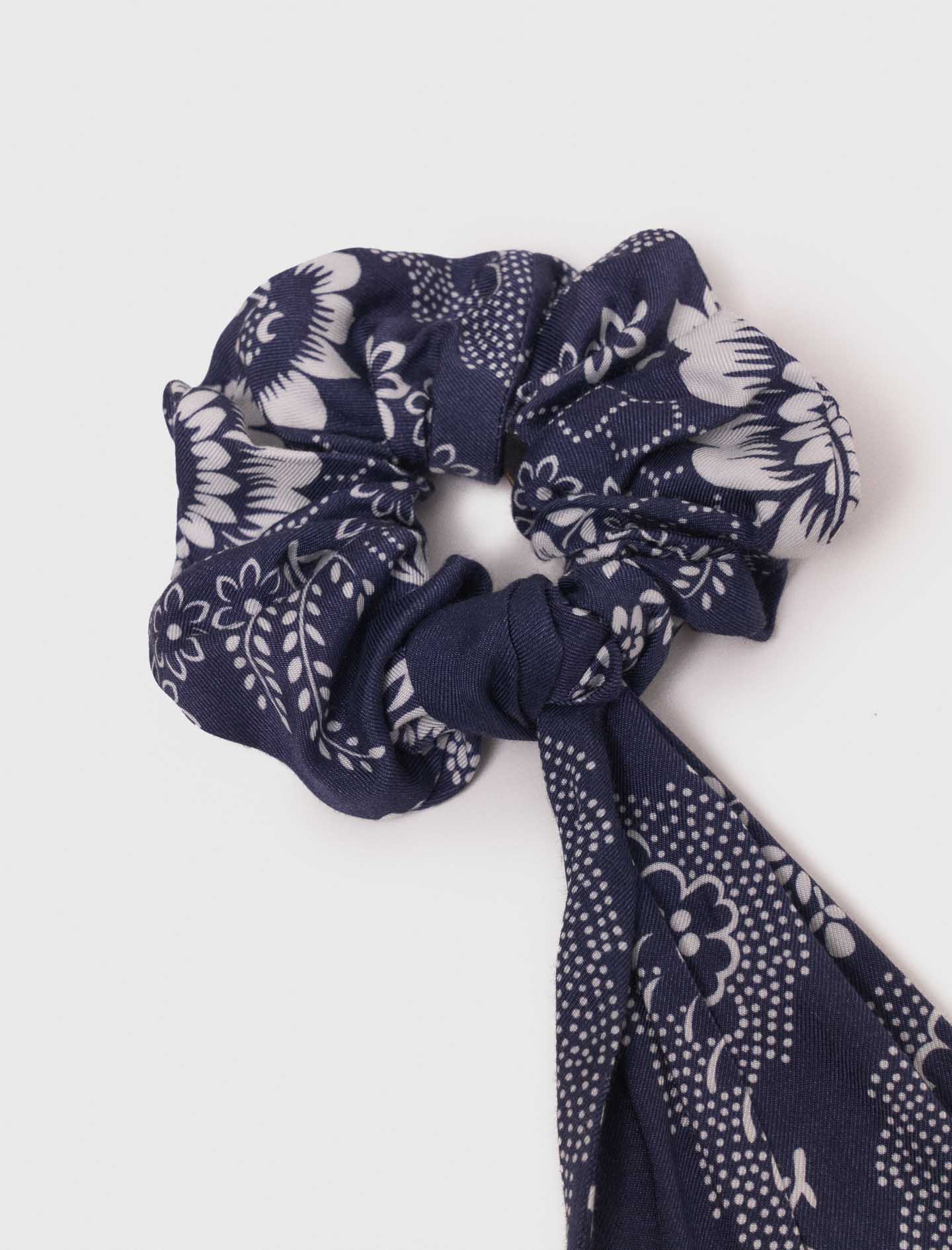 Printed scrunchie with twill - Navy