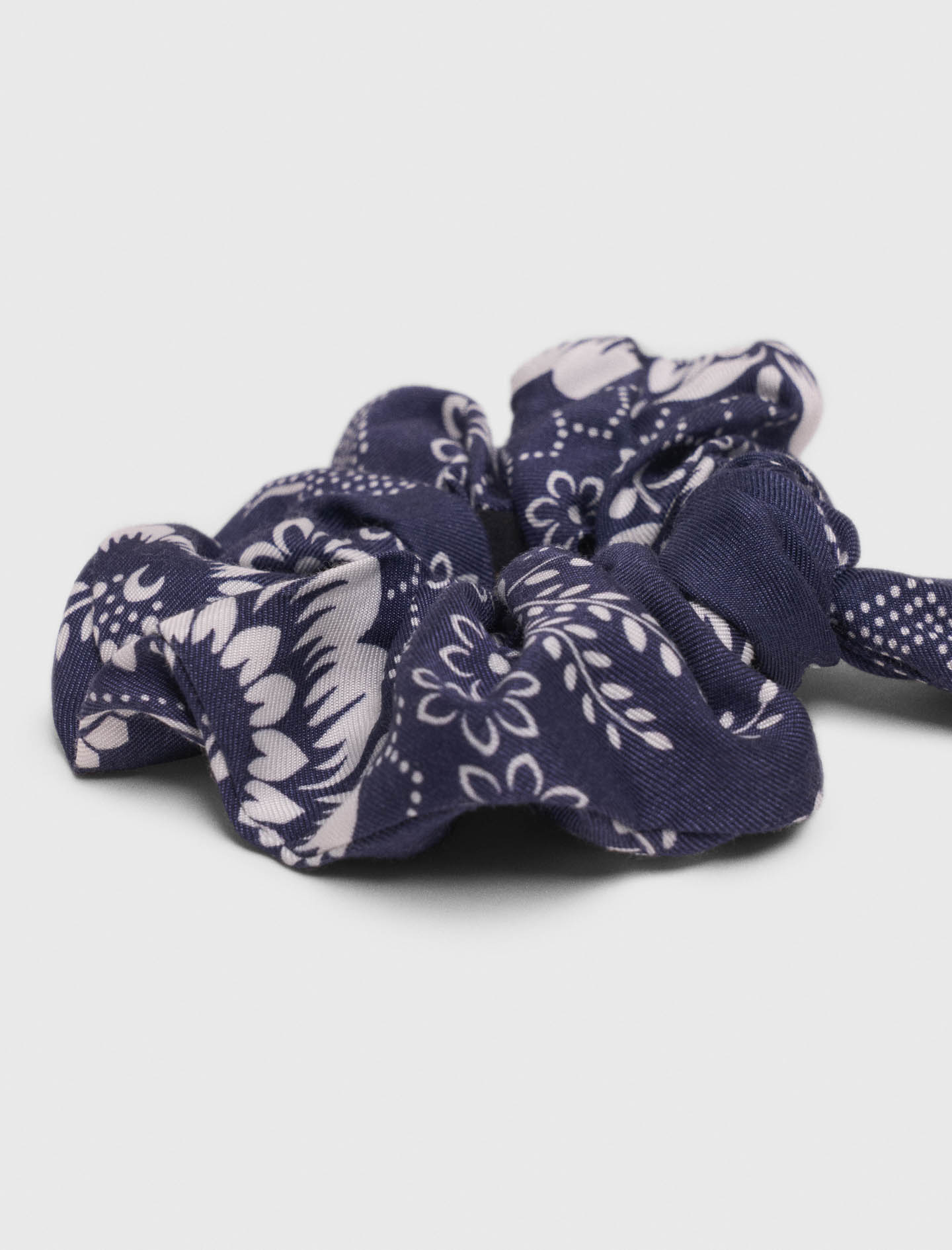 Printed scrunchie with twill - Navy