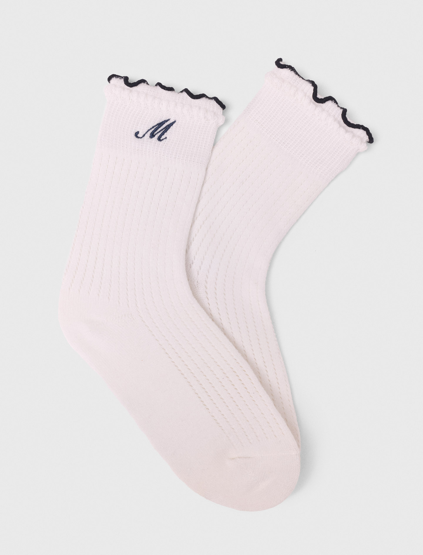 Cotton pointelle socks - White