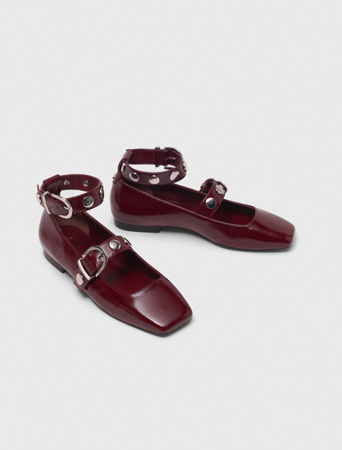 Studded leather Mary Janes - Bordeaux