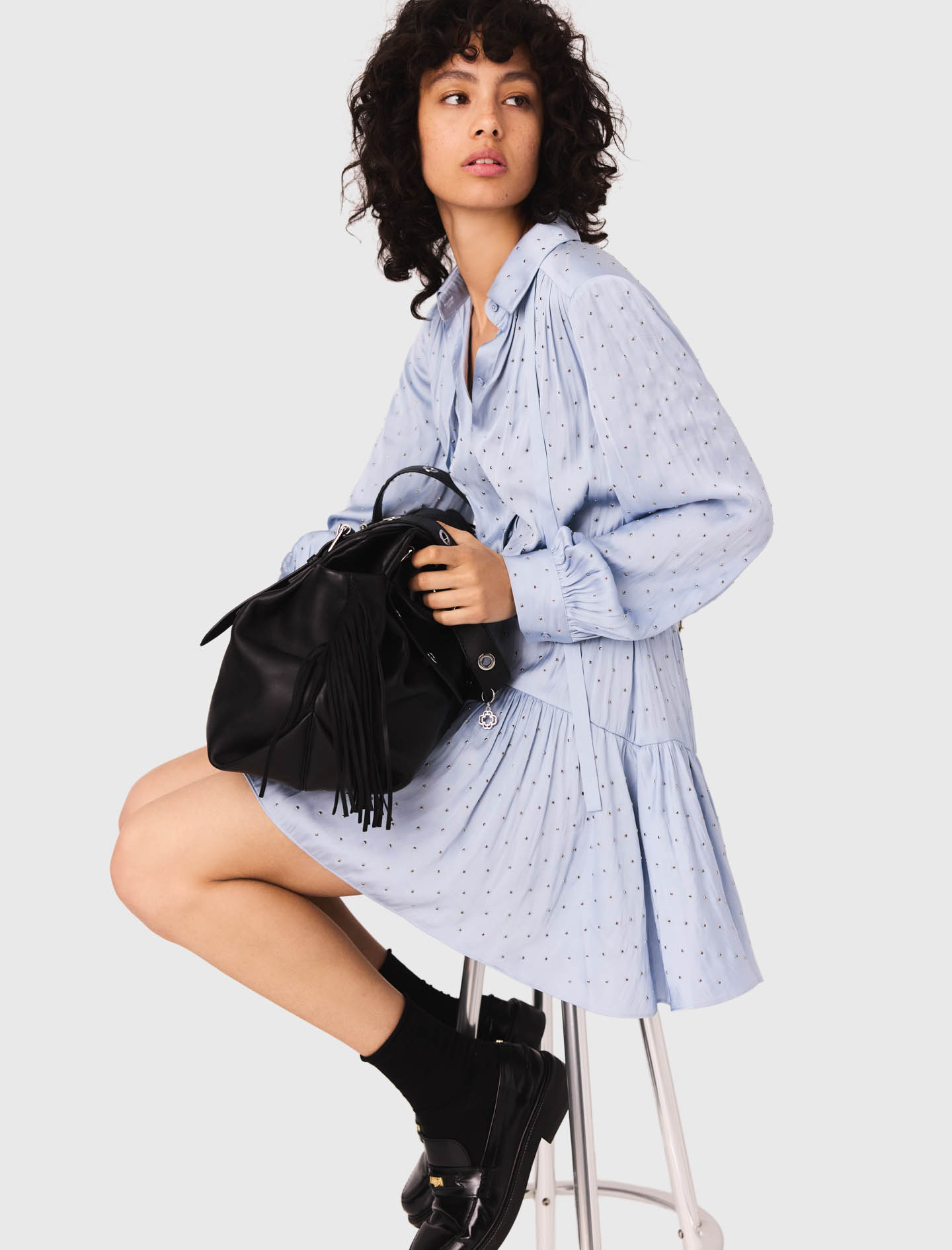 Satinette Shirt Dress - Blue