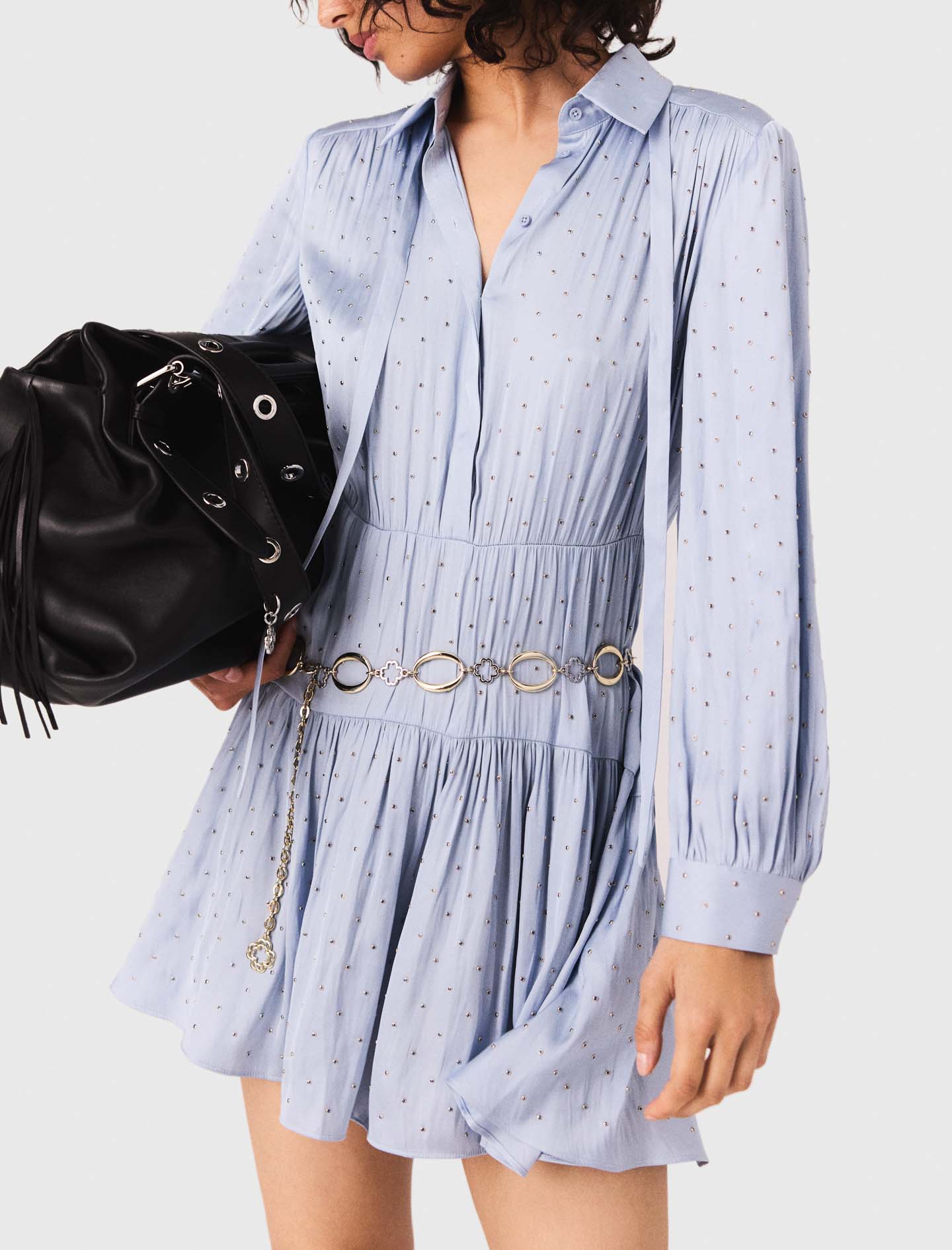 Satinette Shirt Dress - Blue