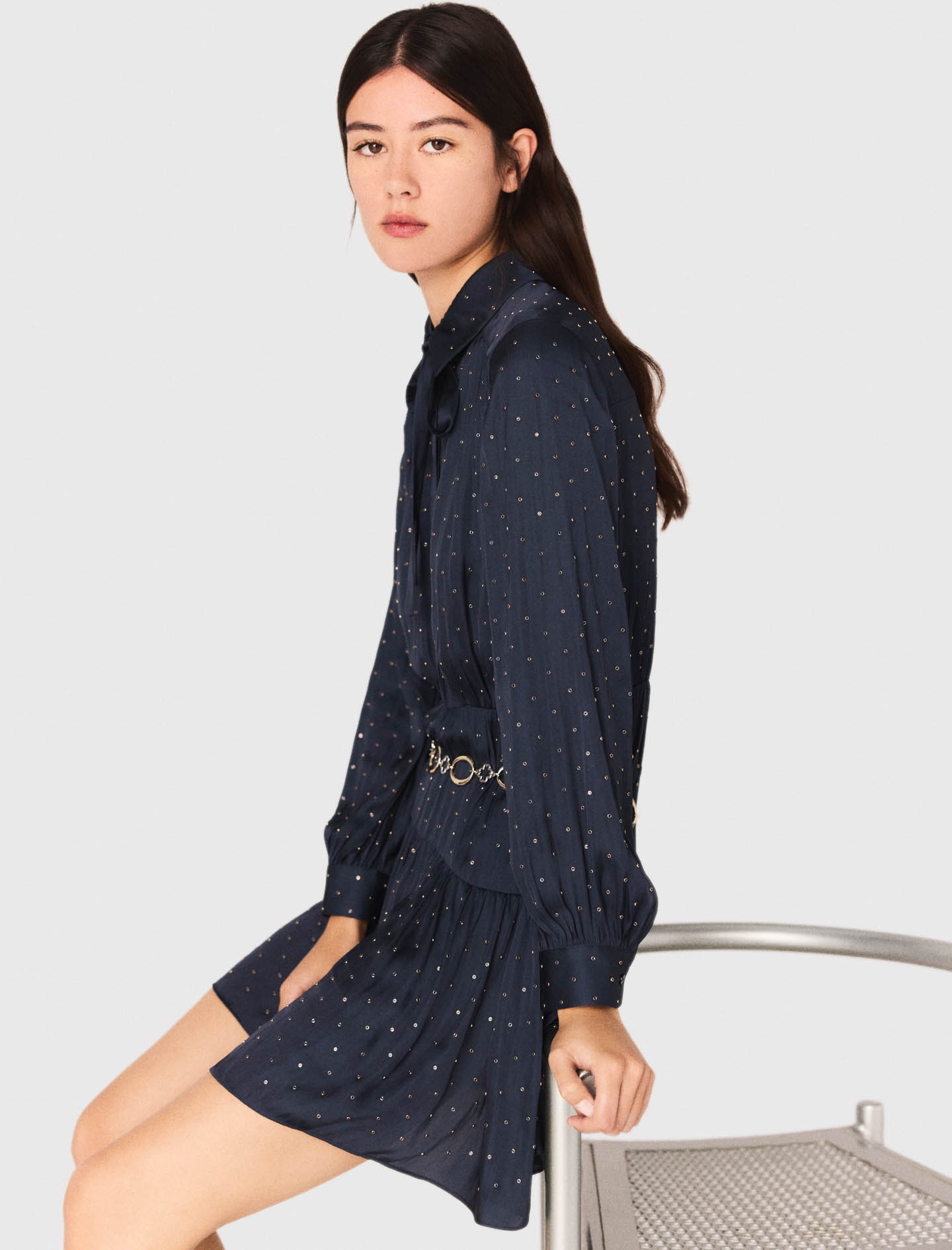 Satinette Shirt Dress - Navy