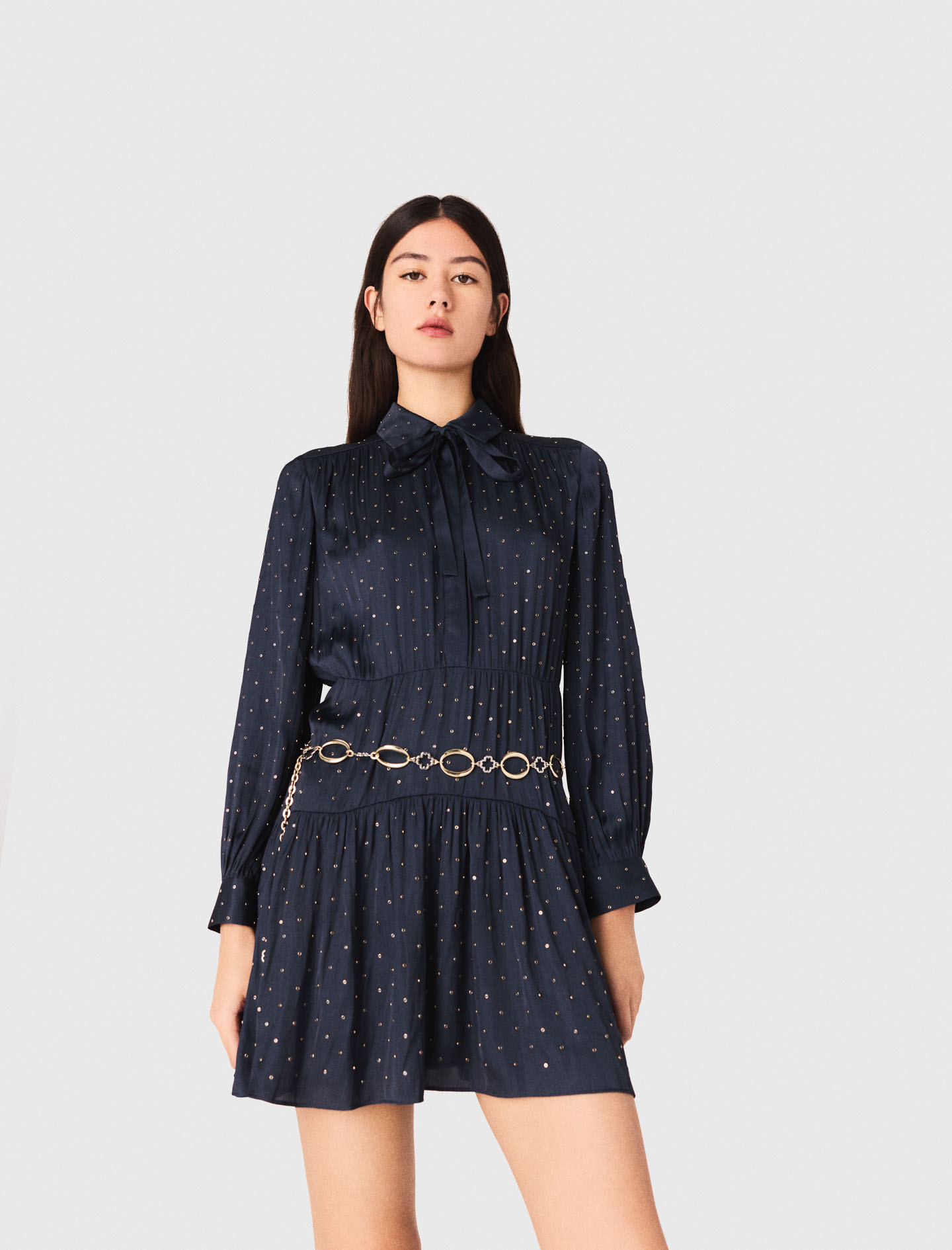 Satinette Shirt Dress - Navy