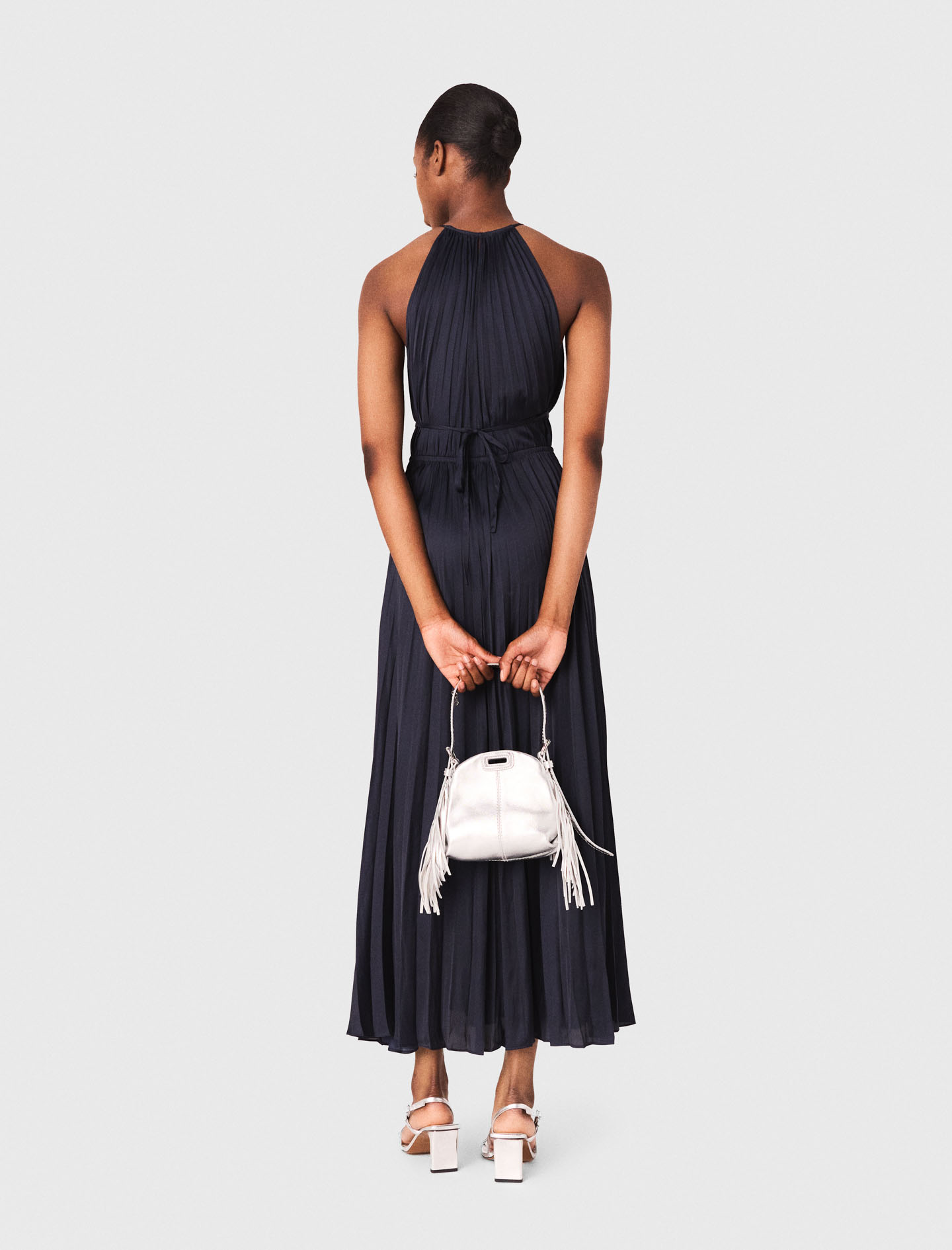 Pleated satin maxi dress - Navy