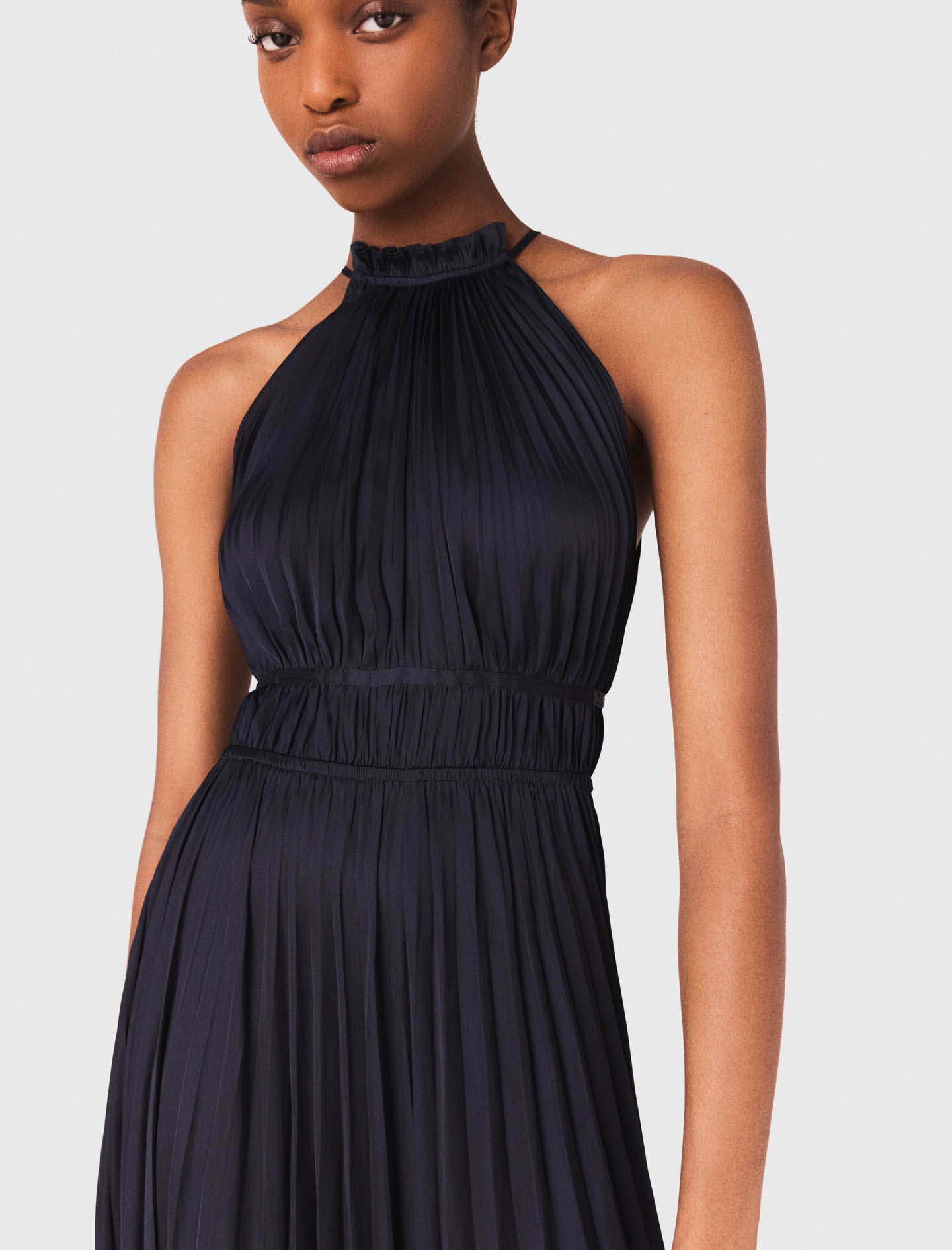Pleated satin maxi dress - Navy