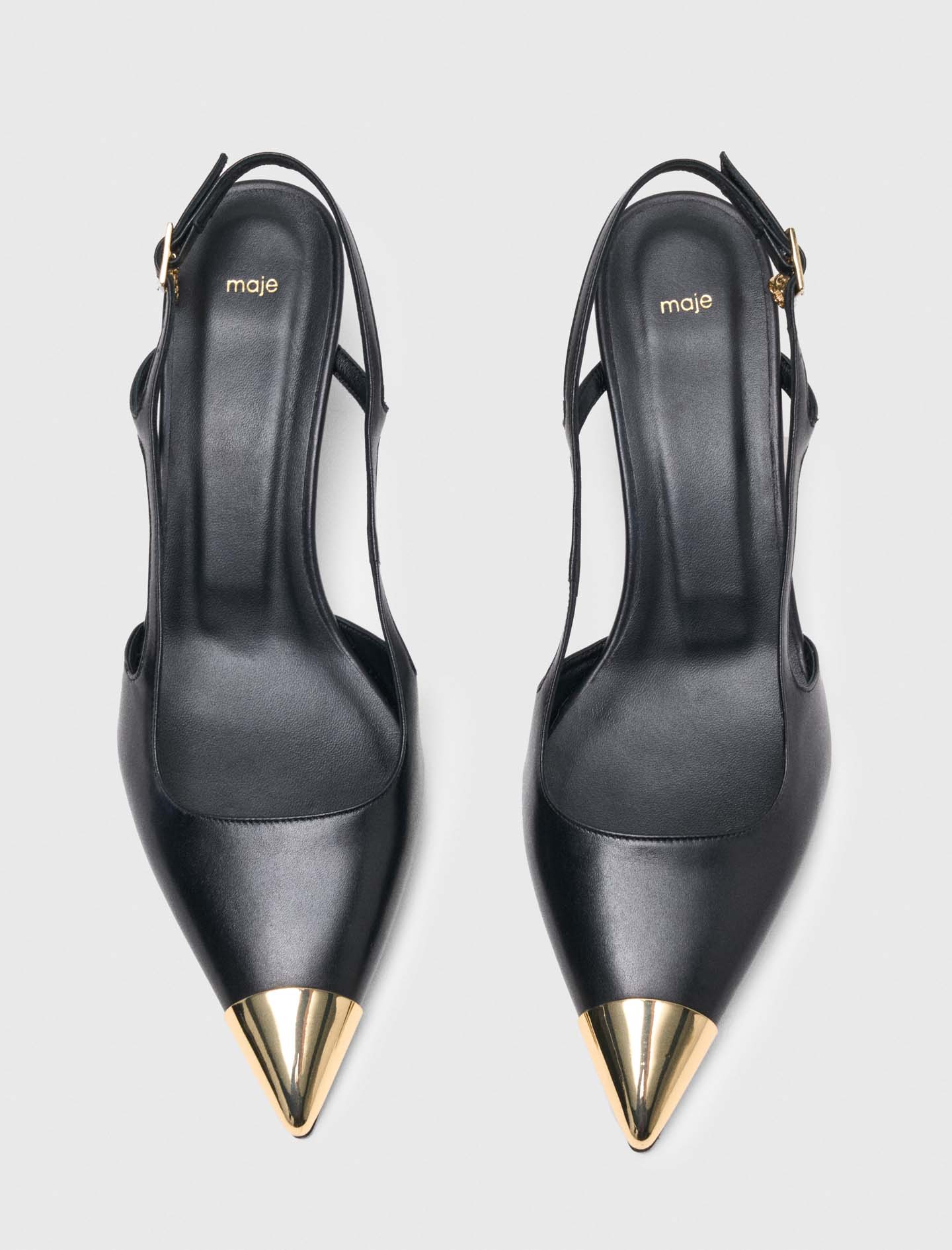 Smooth leather slingback pumps - Black