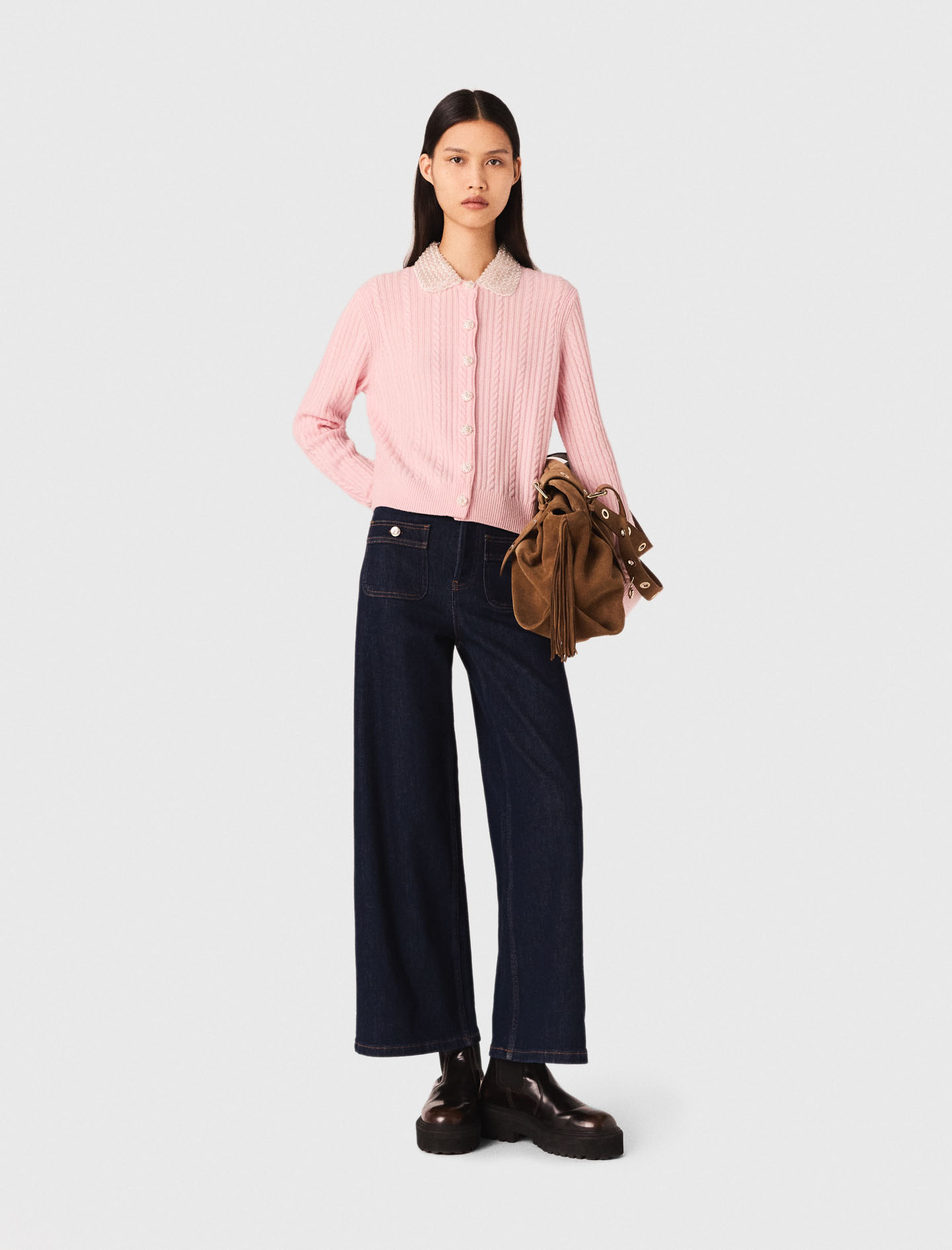Cardigan with removable collar - Pink