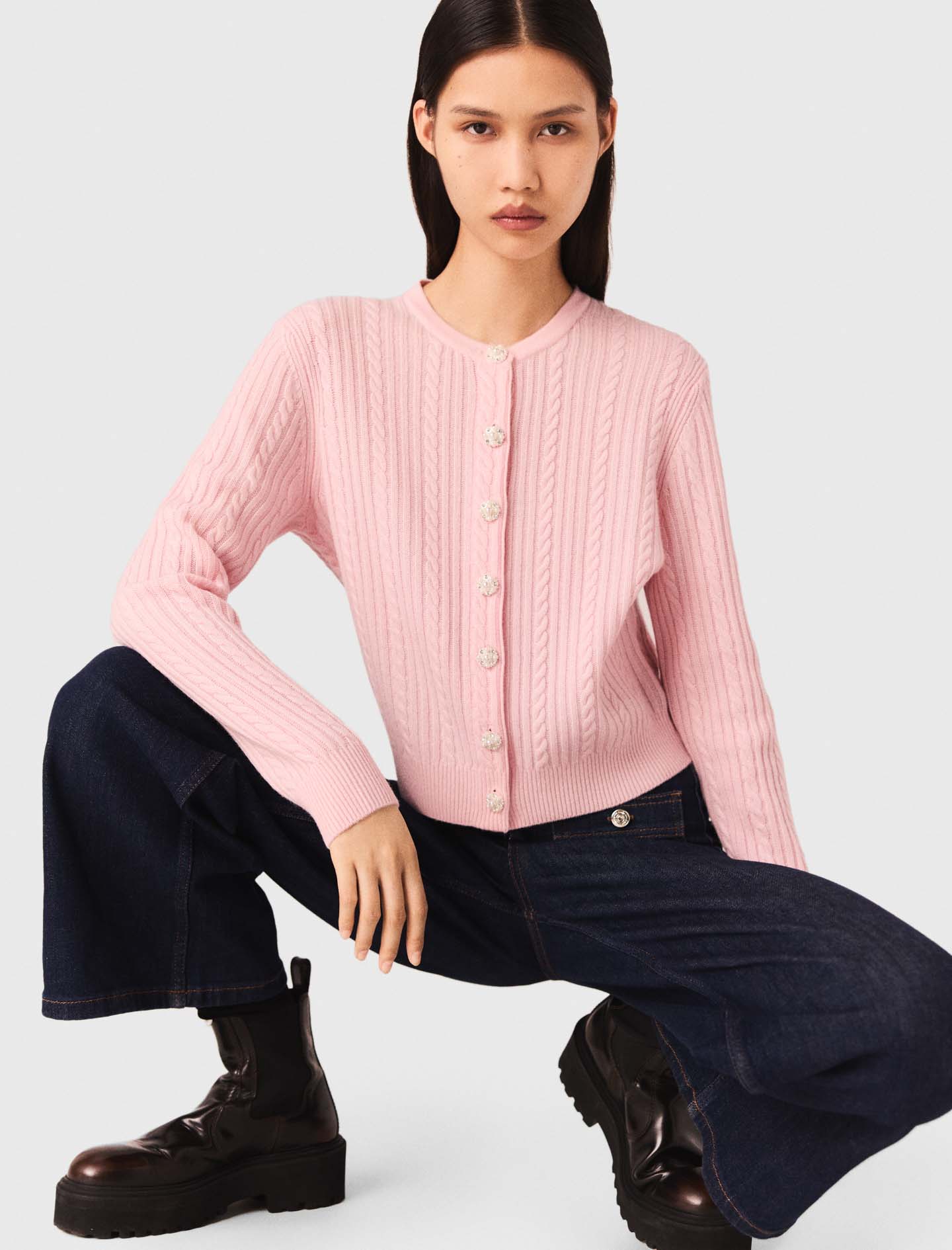 Cardigan with removable collar - Pink
