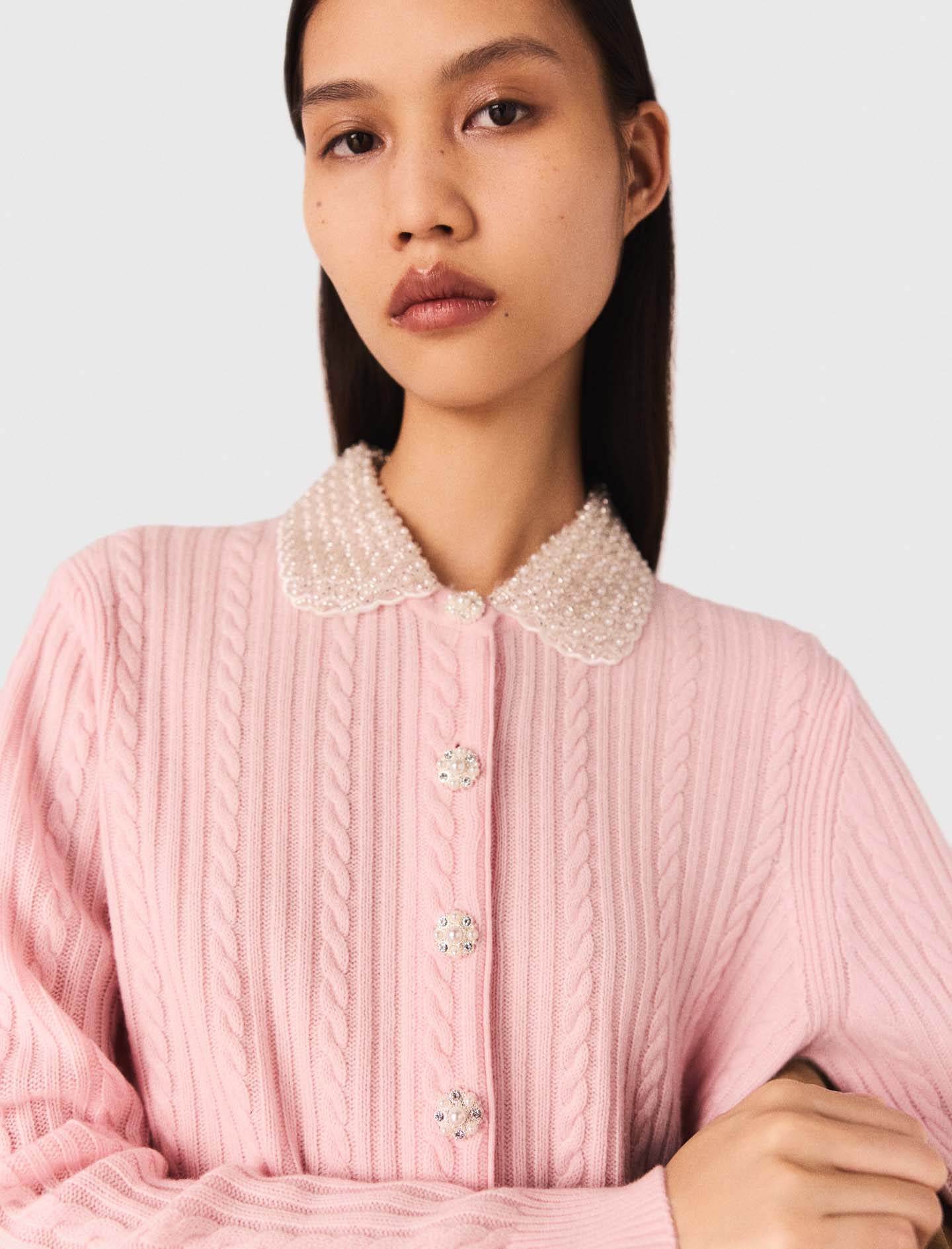 Cardigan with removable collar - Pink