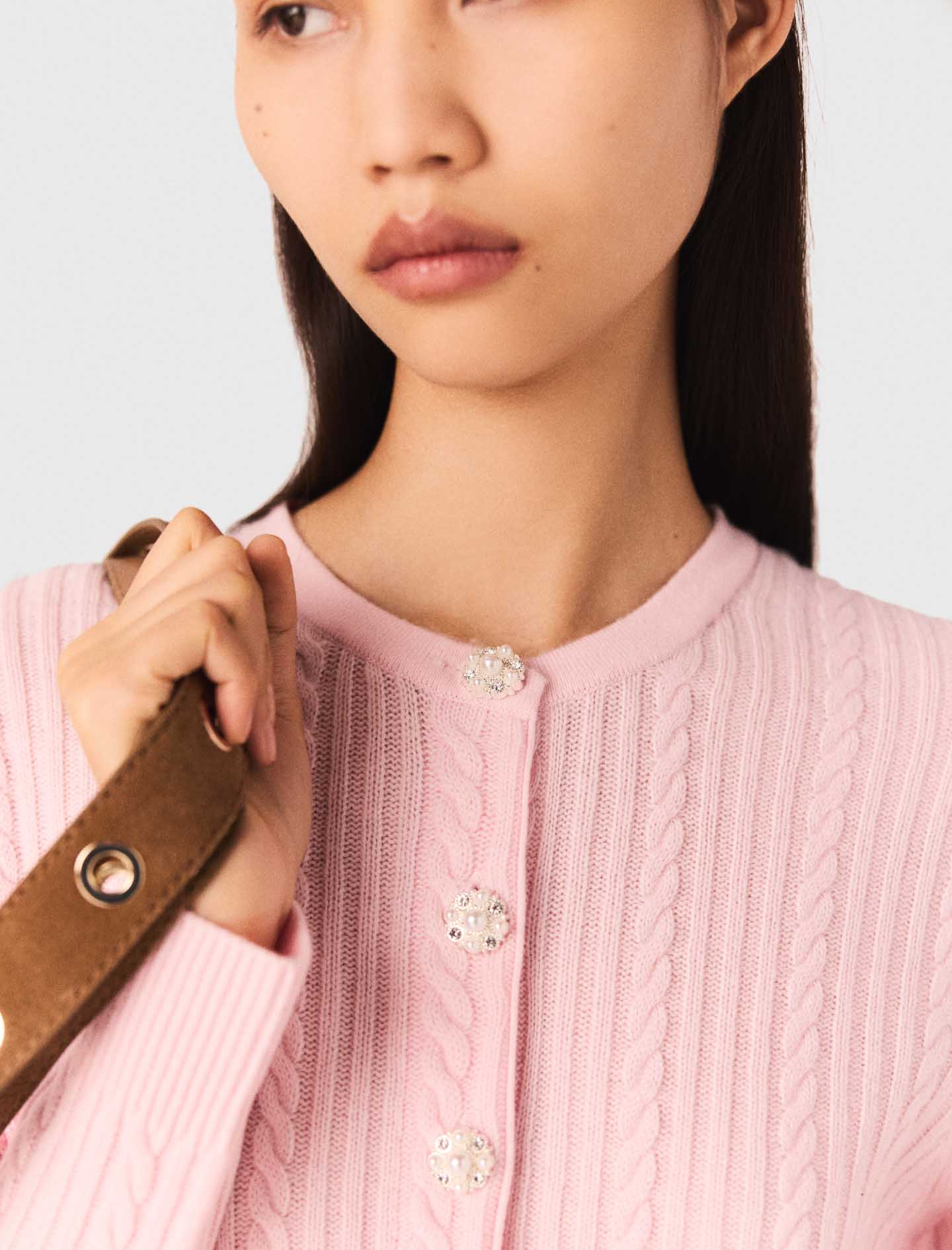 Cardigan with removable collar - Pink