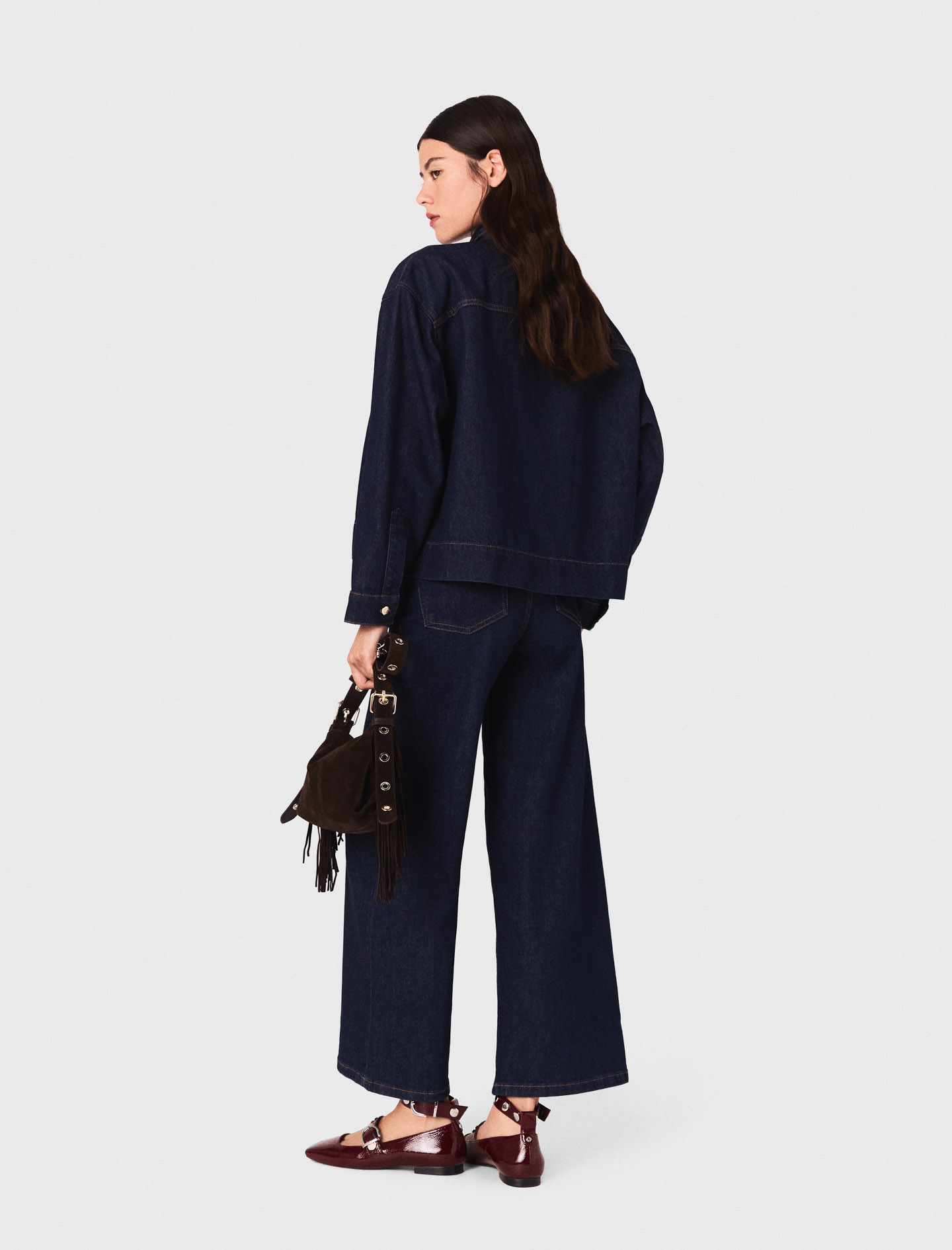 Denim shirt with pussy bow - Navy