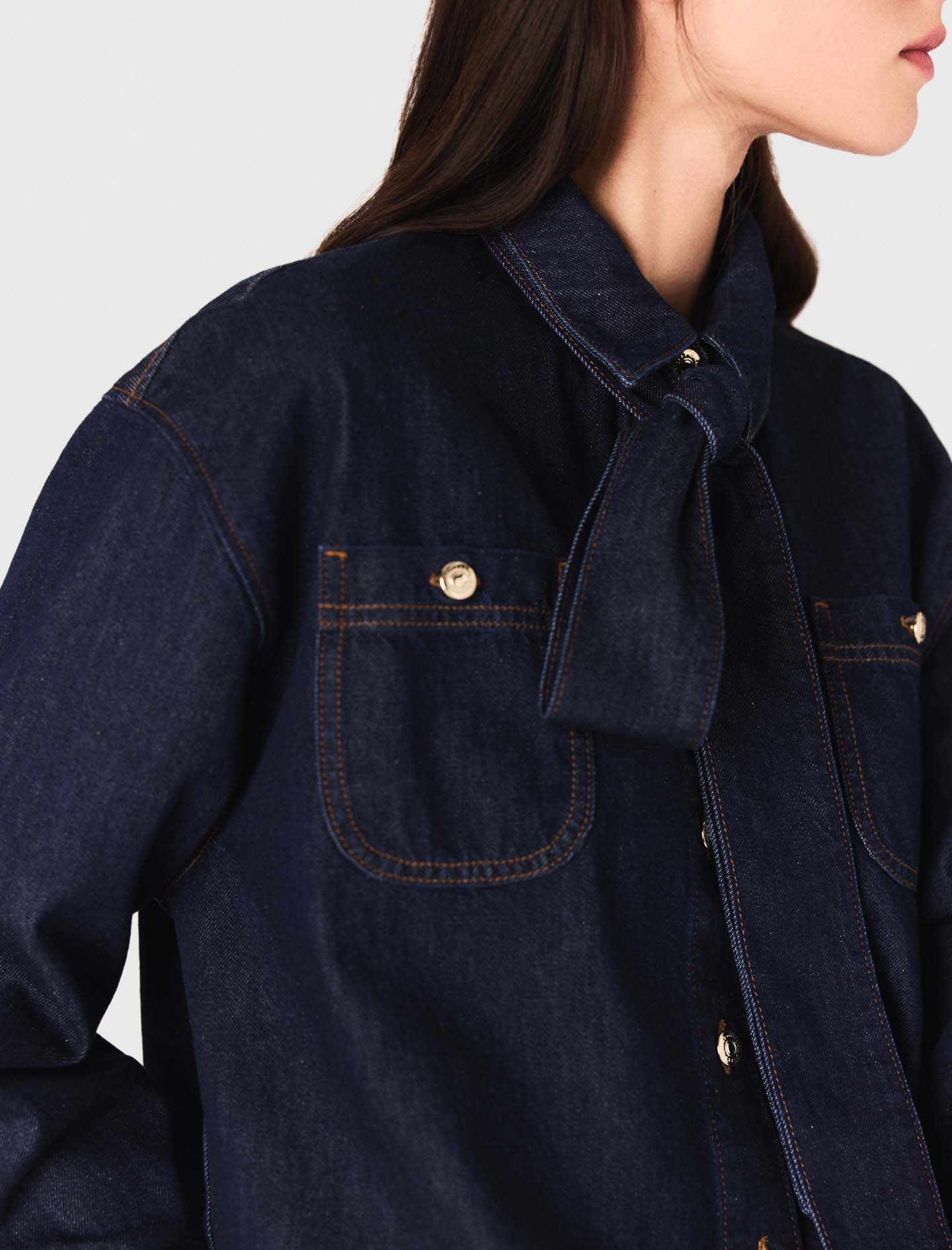 Denim shirt with pussy bow - Navy