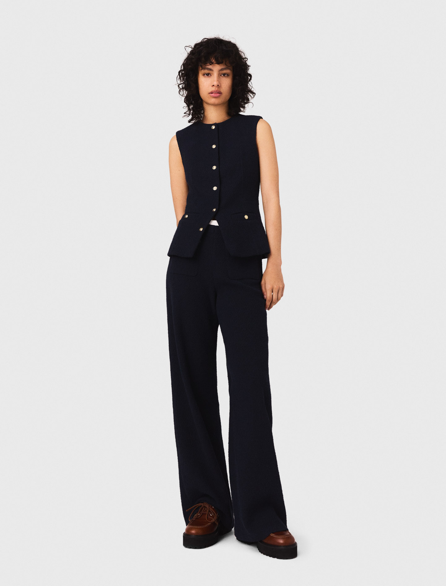 Straight leg tweed trousers - Navy