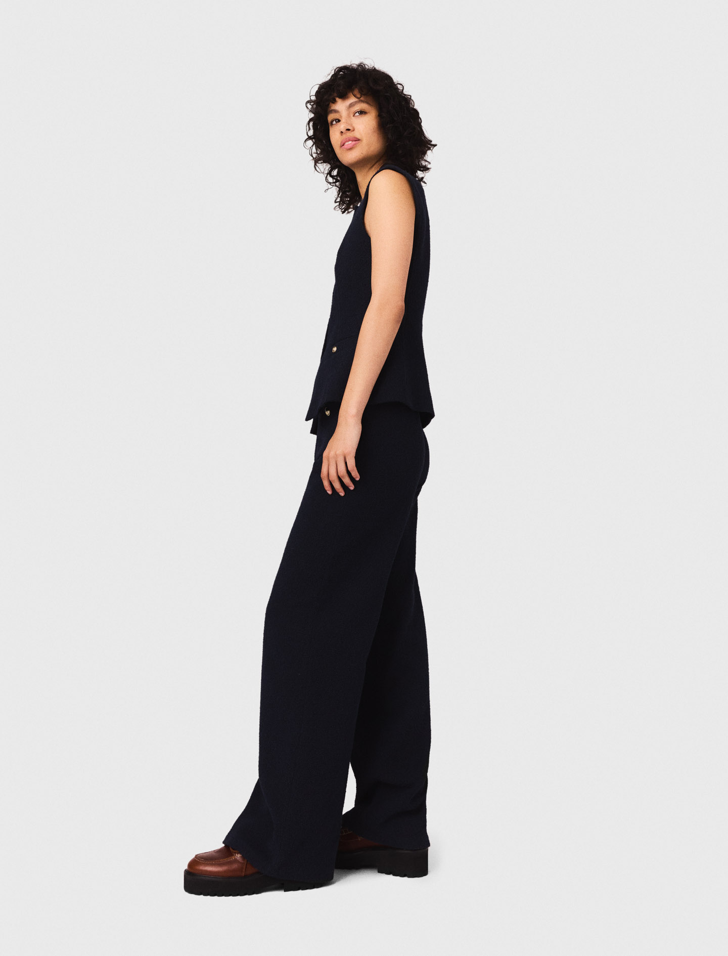 Straight leg tweed trousers - Navy