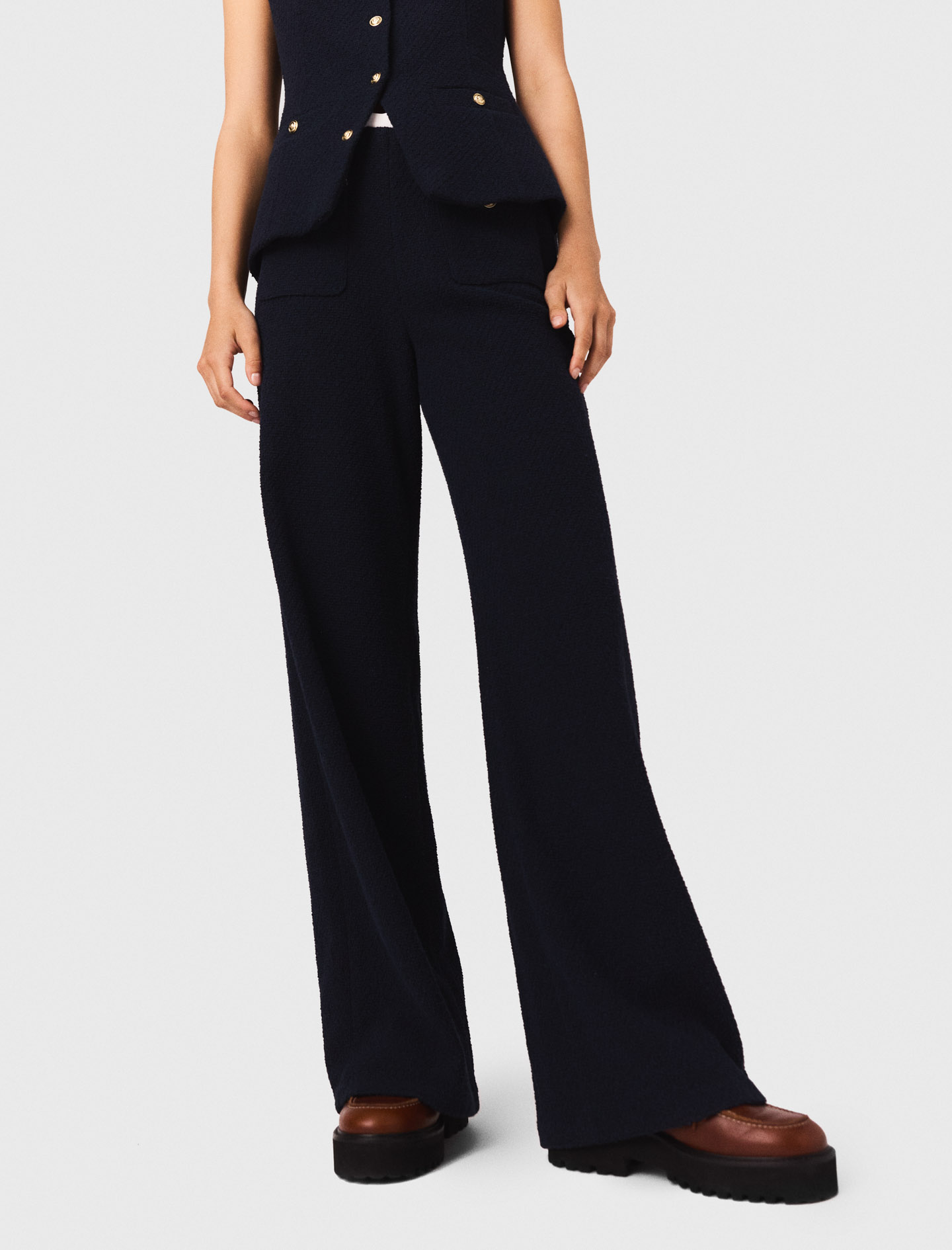 Straight leg tweed trousers - Navy