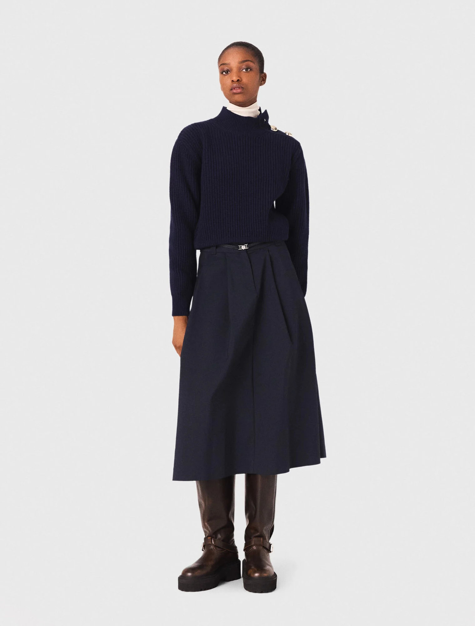 Wool roll neck jumper - Navy