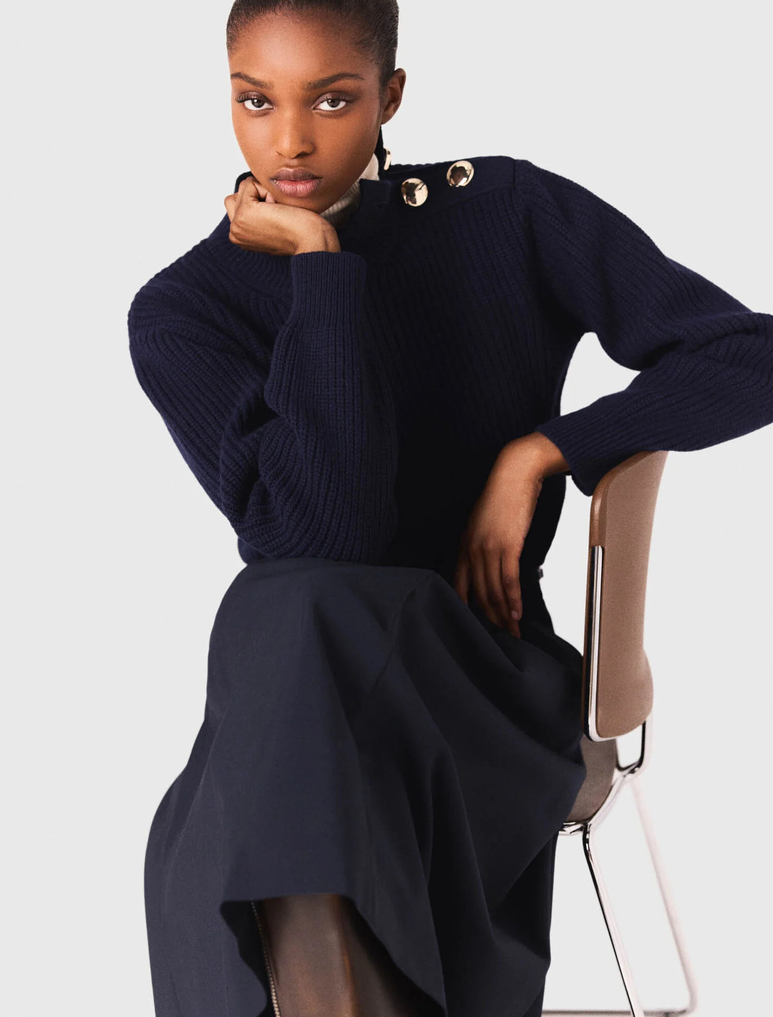 Wool roll neck jumper - Navy