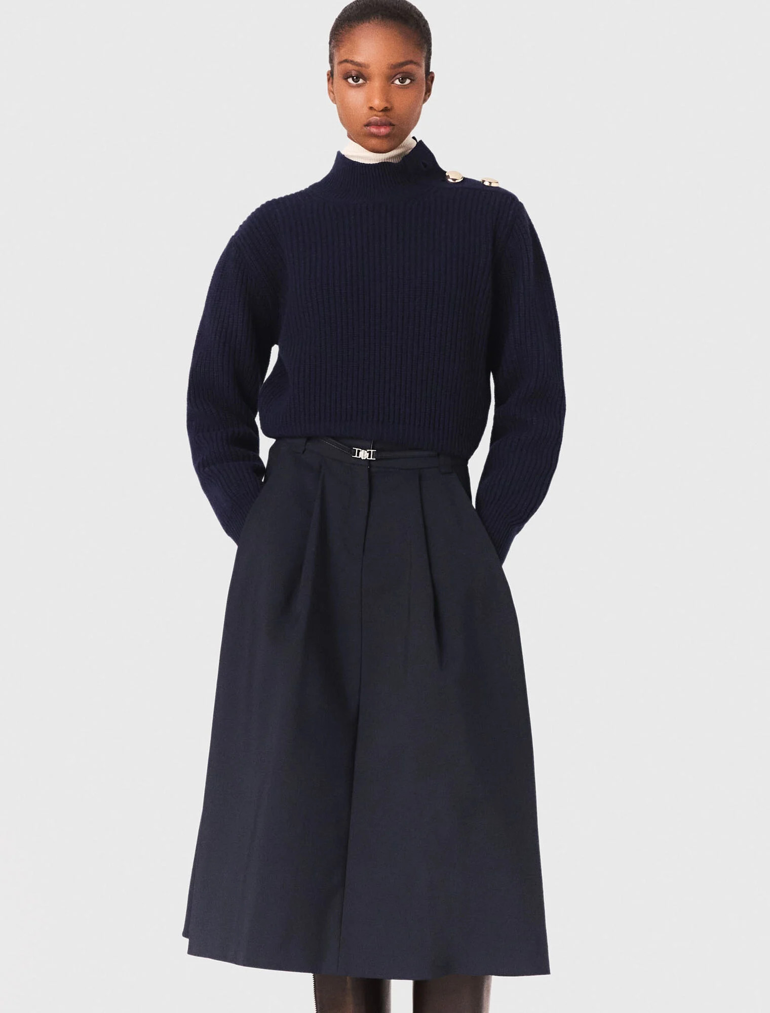 Wool roll neck jumper - Navy