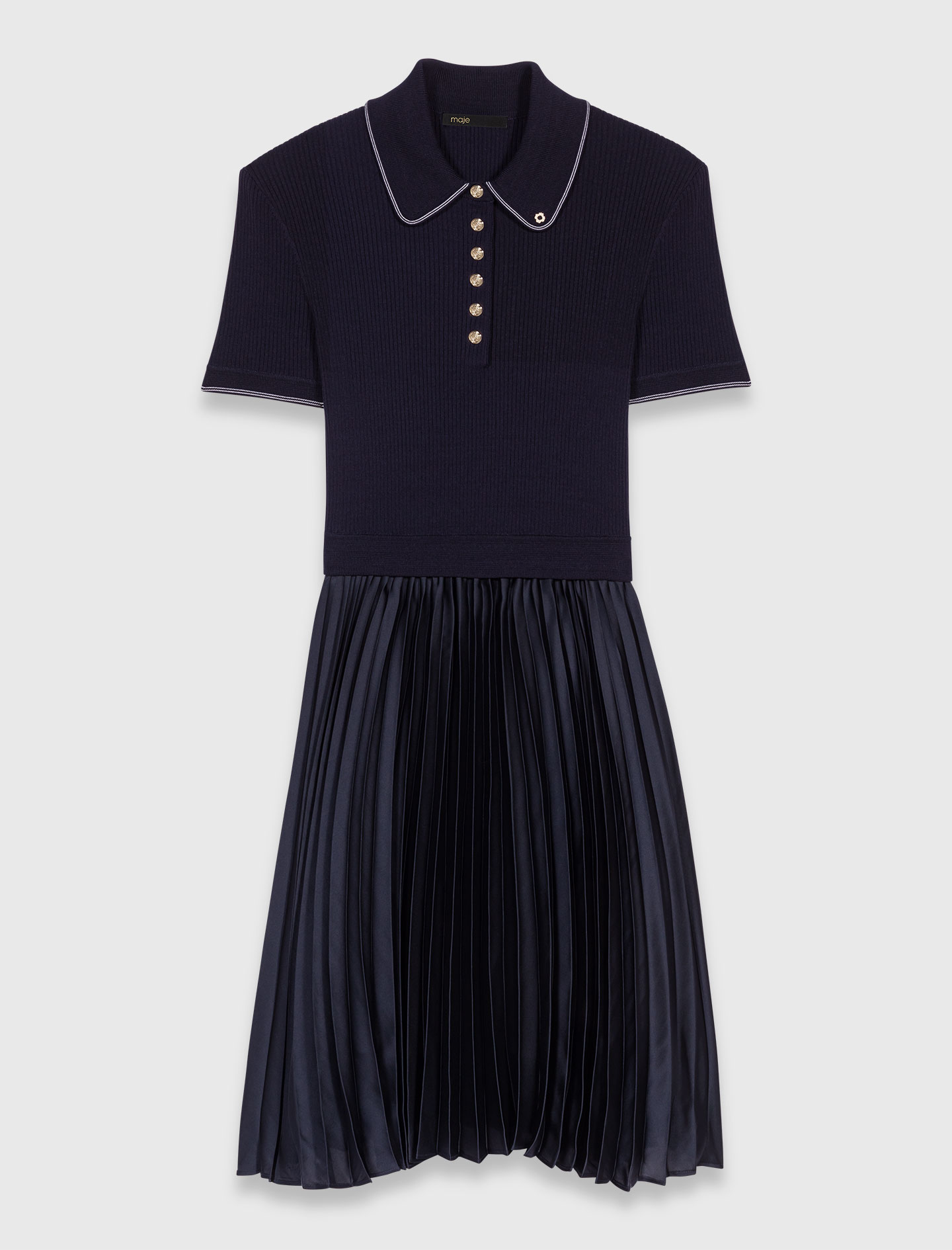 Short pleated polo collar dress - Navy
