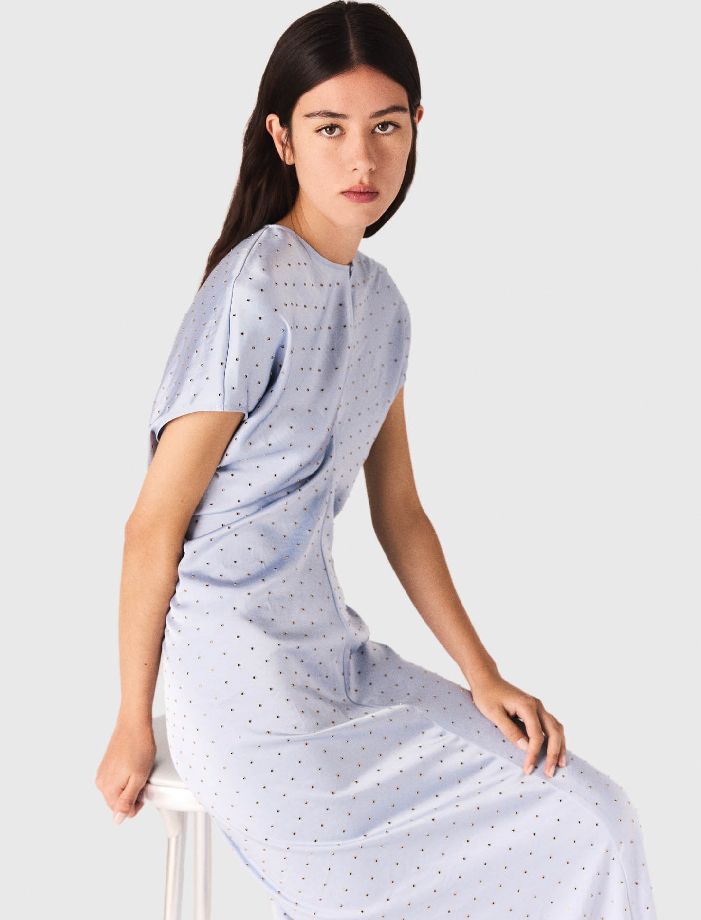 Studded satin maxi dress - Blue