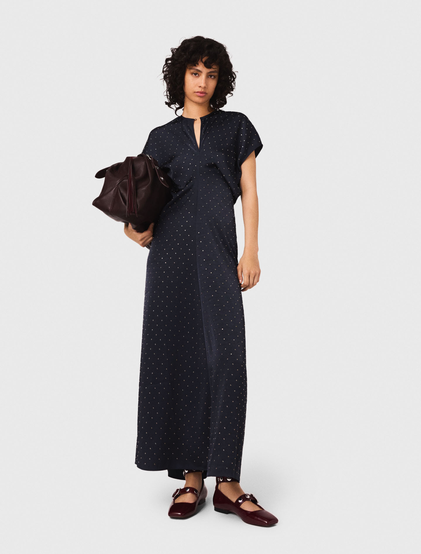 Studded satin maxi dress - Navy