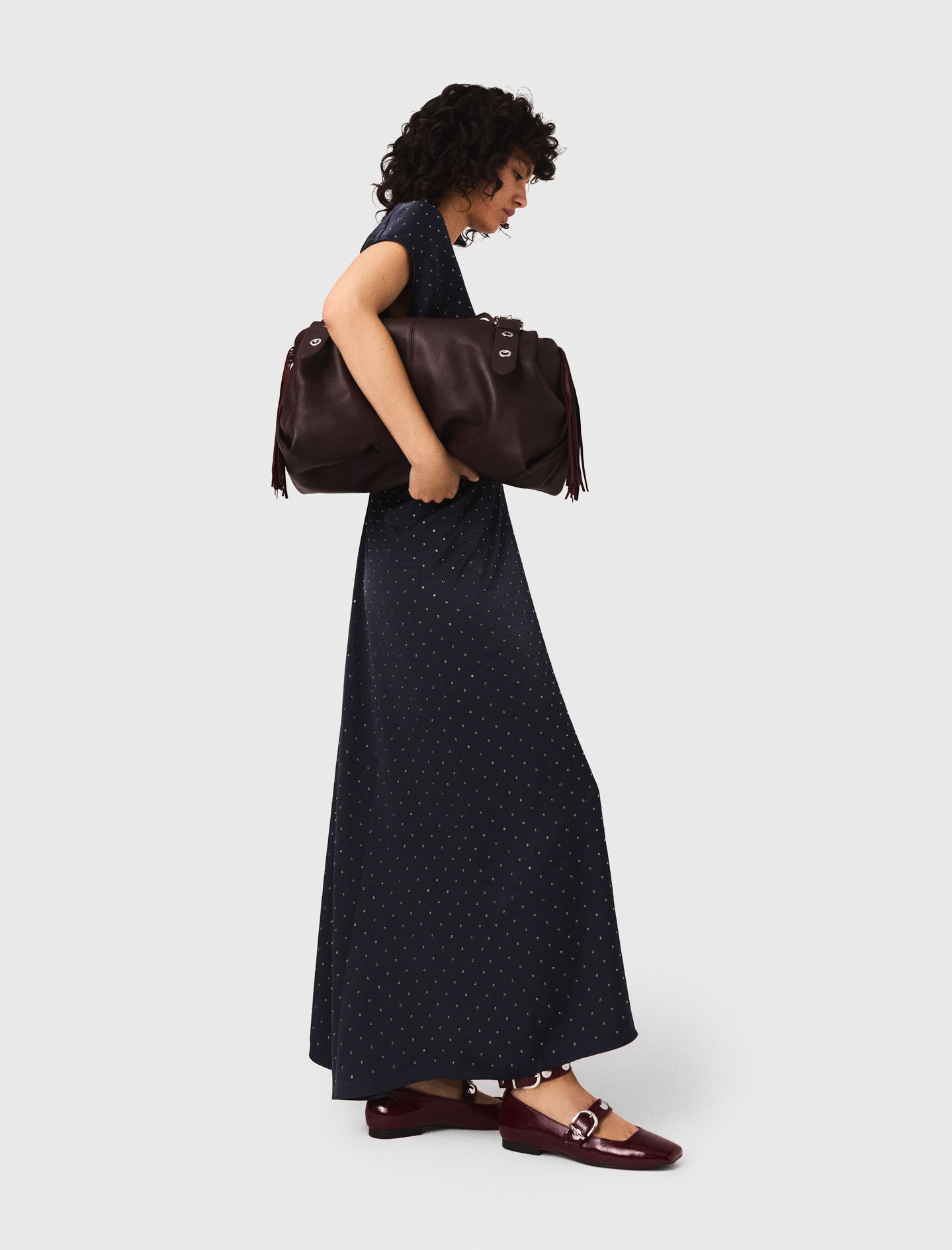 Studded satin maxi dress - Navy