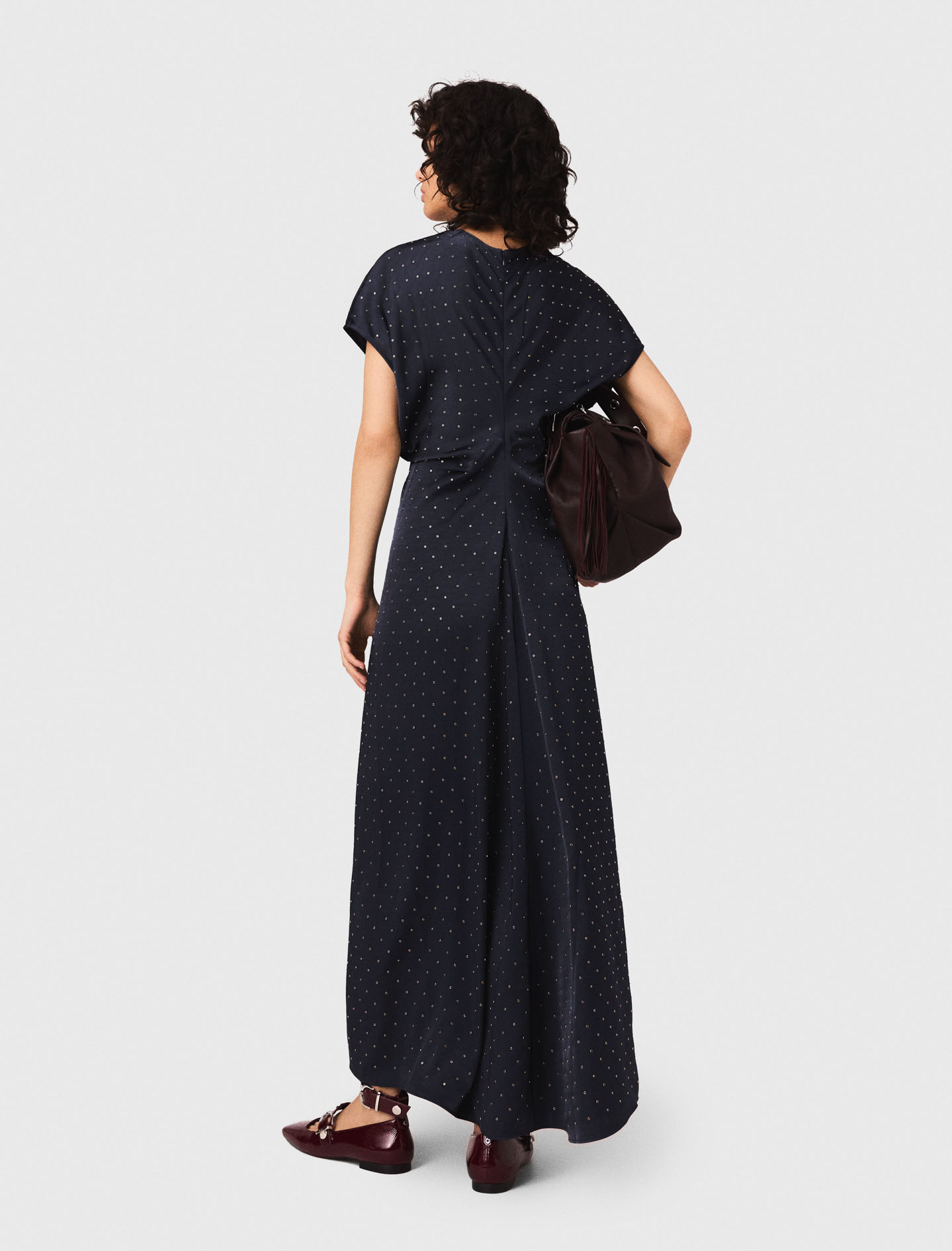 Studded satin maxi dress - Navy
