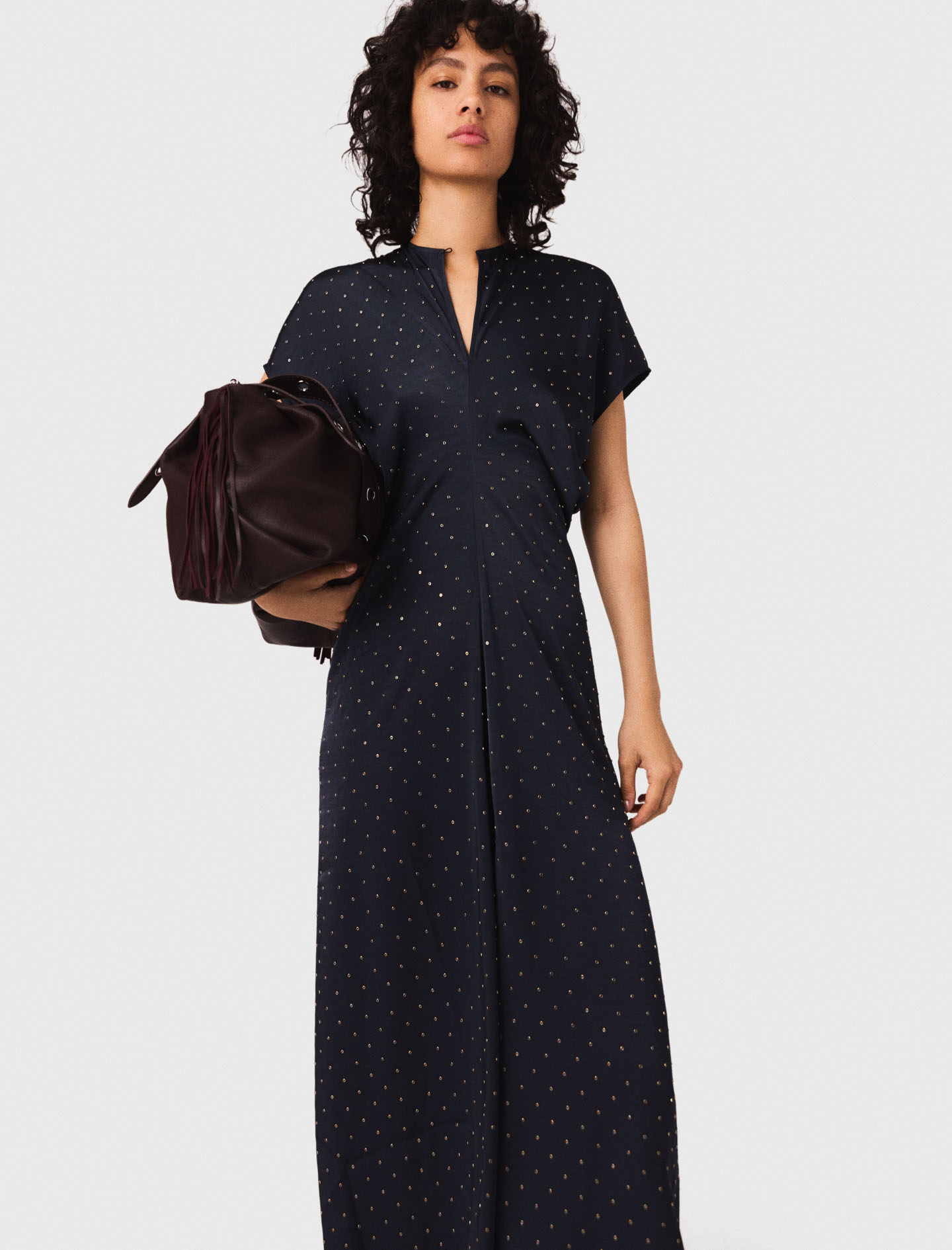 Studded satin maxi dress - Navy