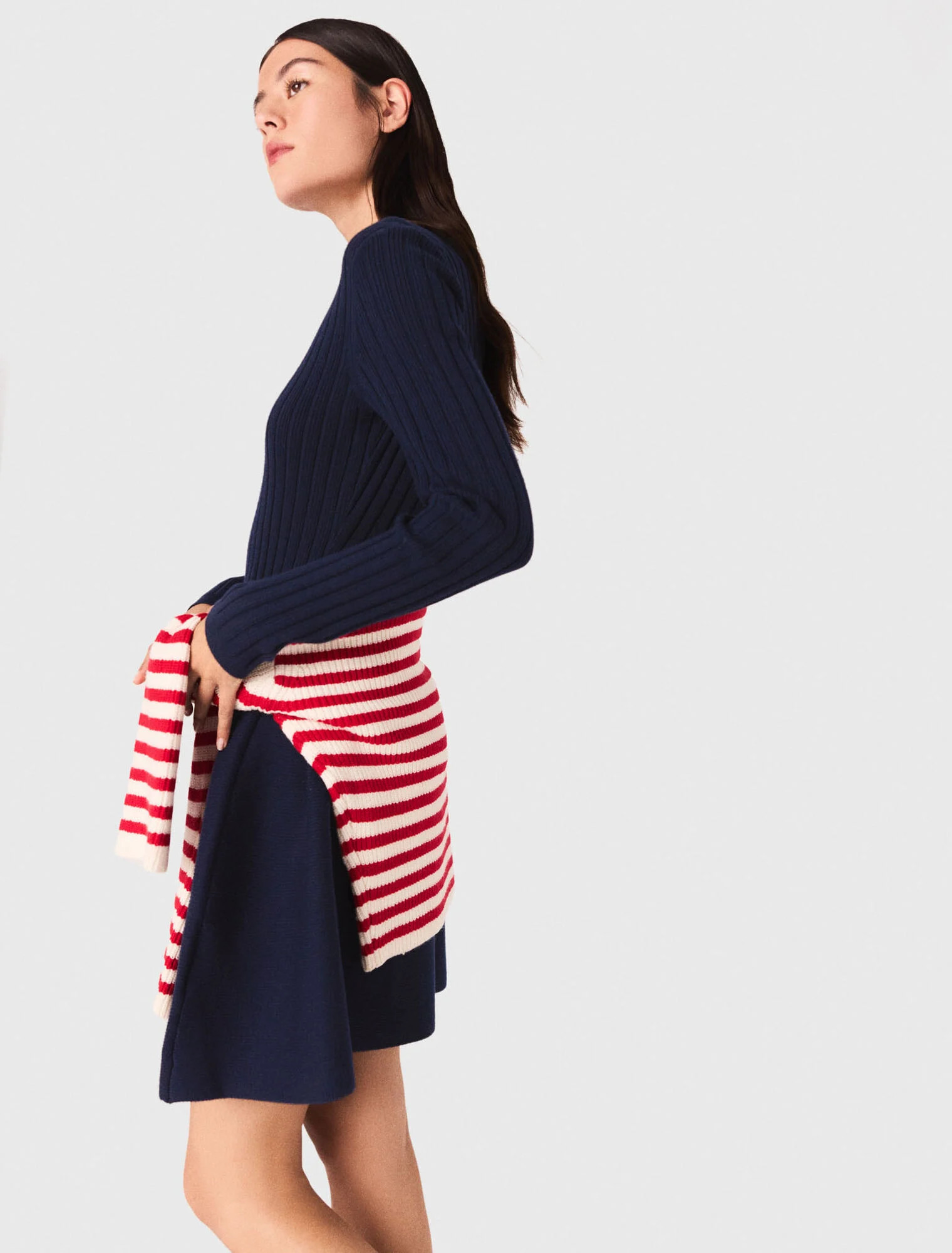 Knit dress with flared skirt - Navy