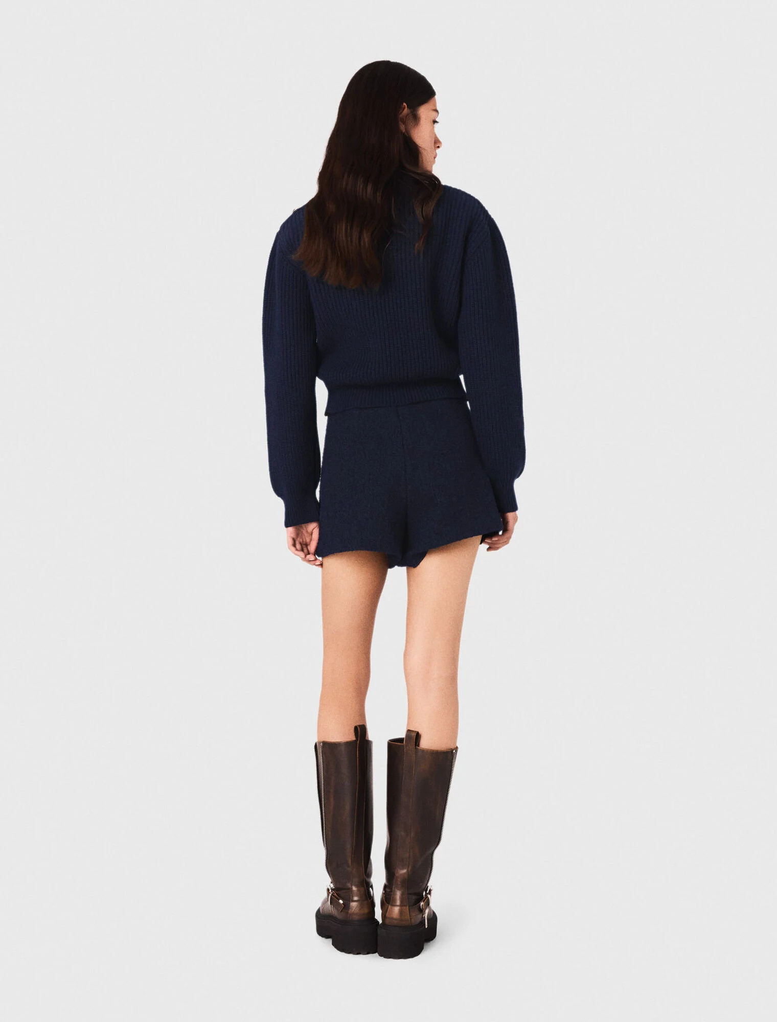 Tweed shorts with contrast band - Navy