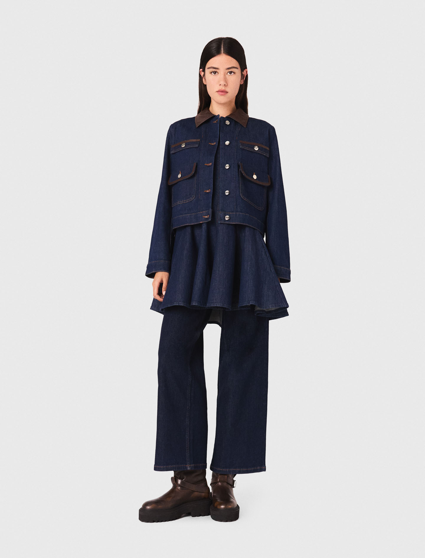 Denim jacket with faux leather - Navy