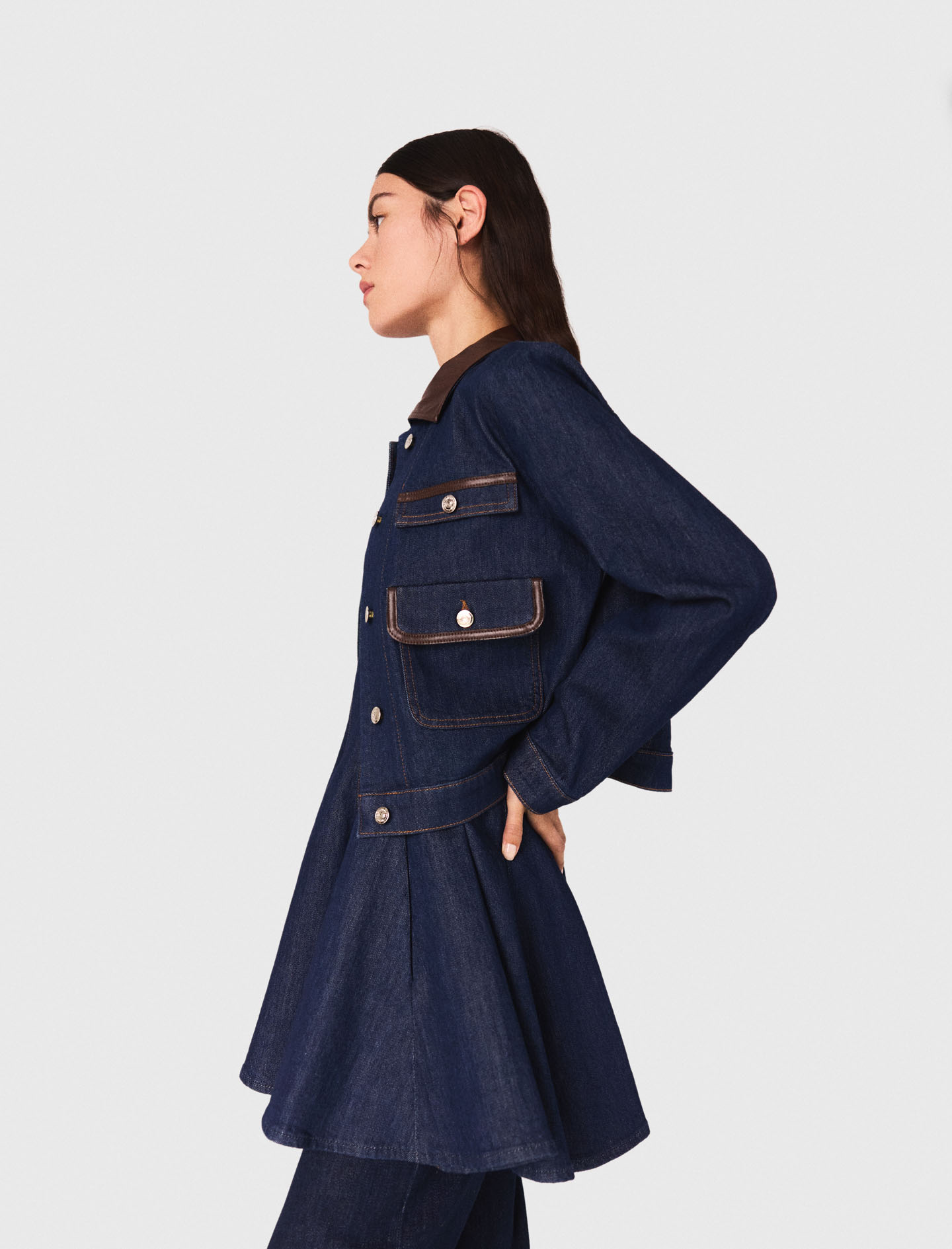 Denim jacket with faux leather - Navy