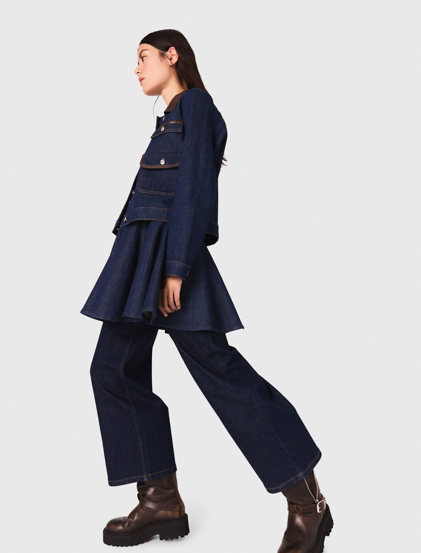 Denim jacket with faux leather - Navy