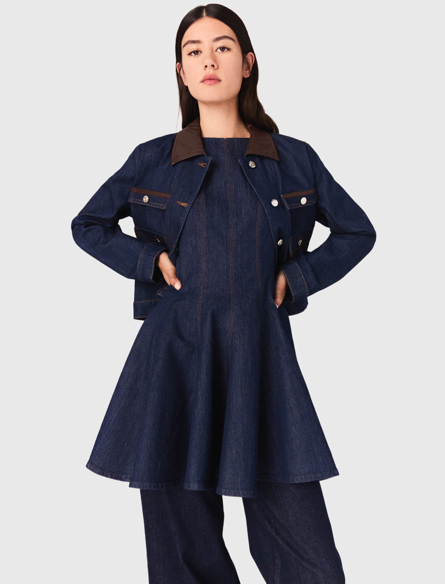 Denim jacket with faux leather - Navy