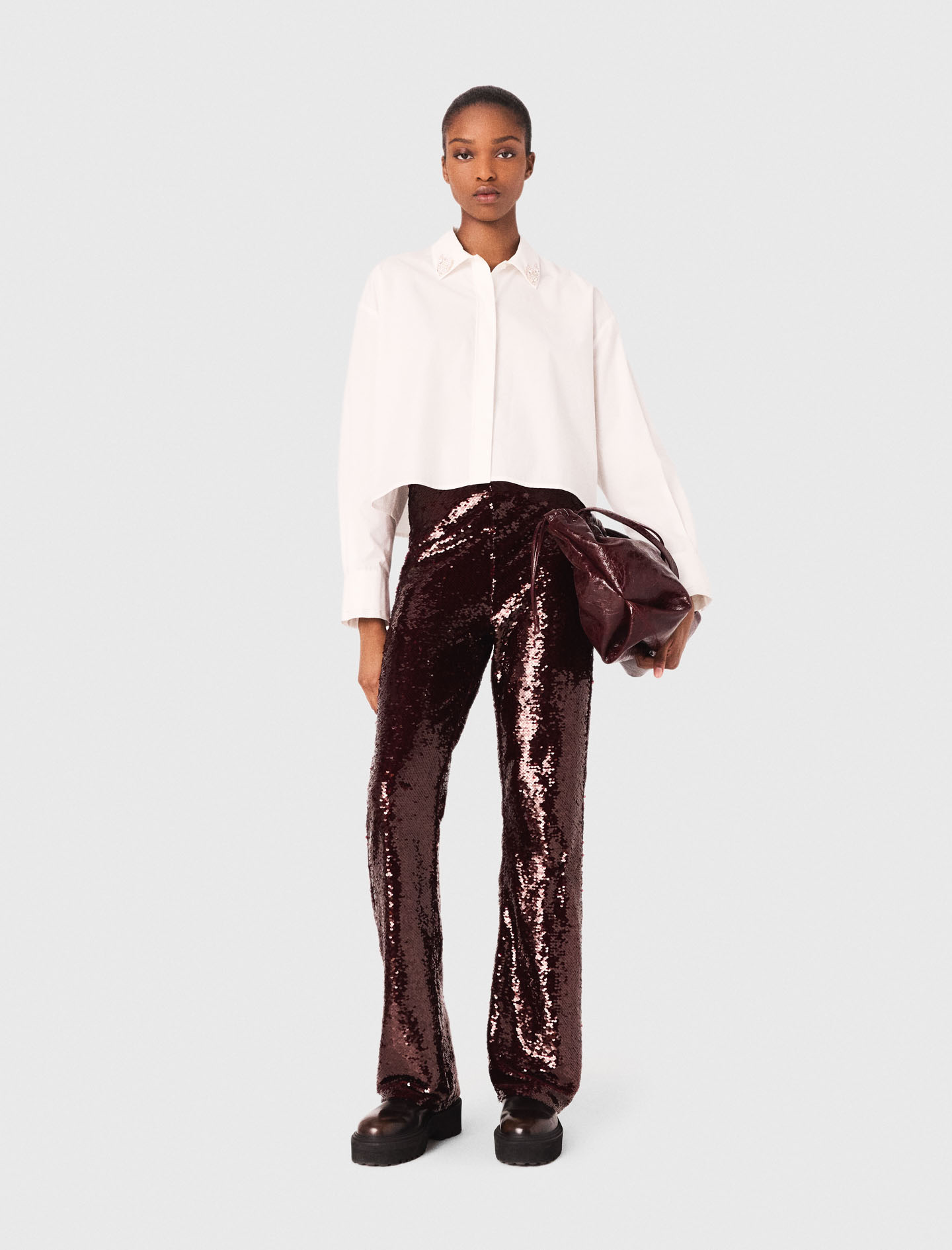 Cropped shirt with jewel detail - White