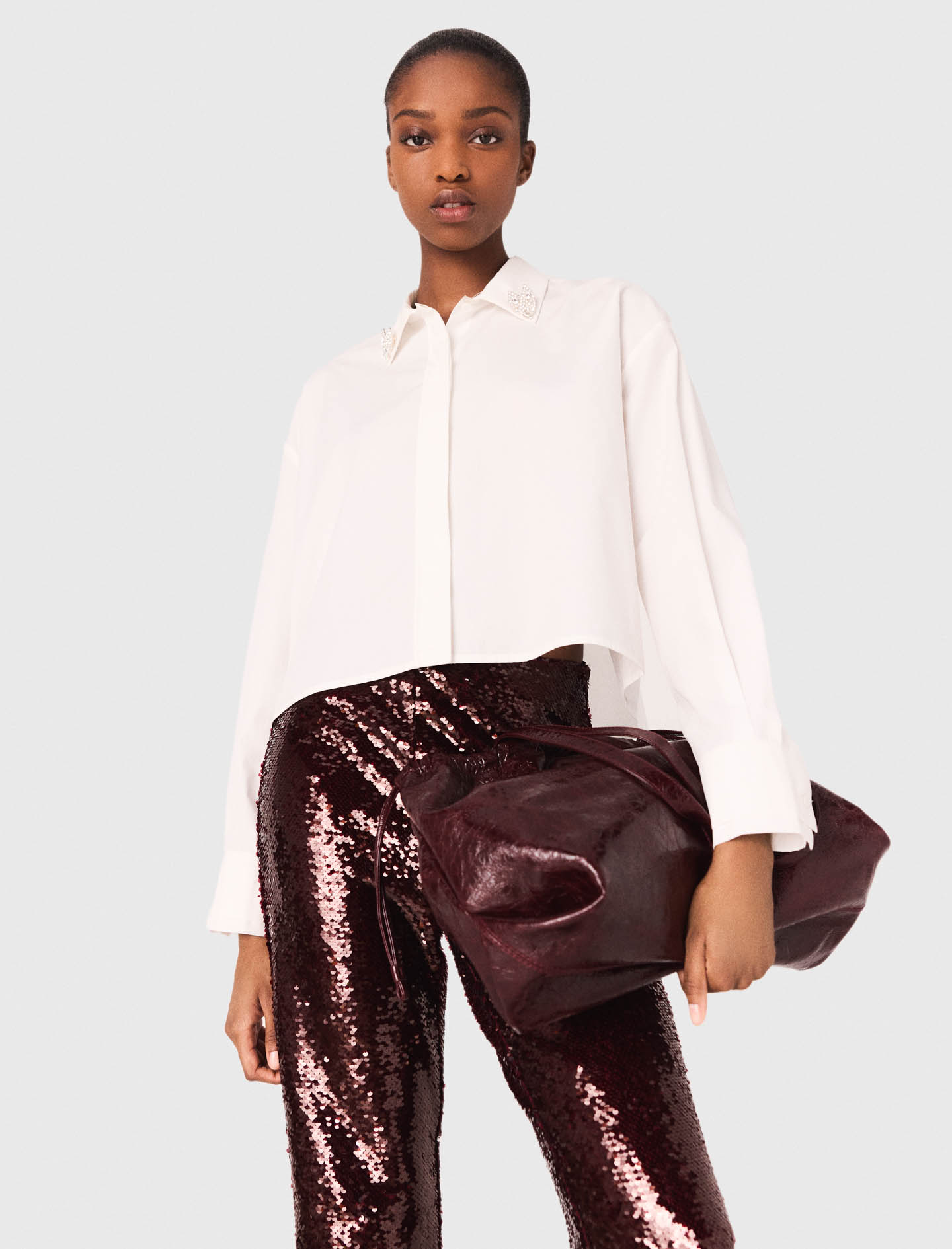 Cropped shirt with jewel detail - White