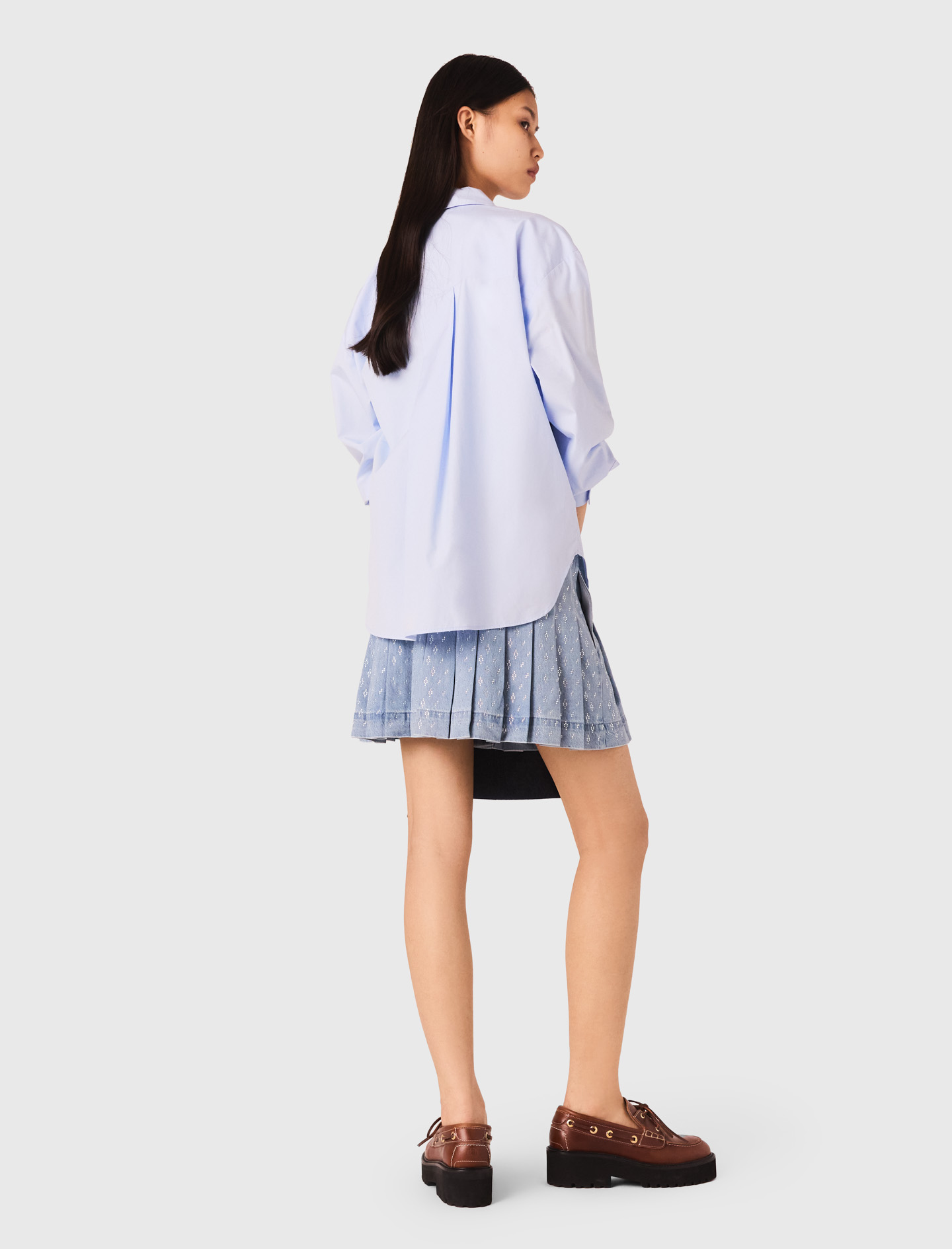 Rhinestone pleated denim skirt - Denim