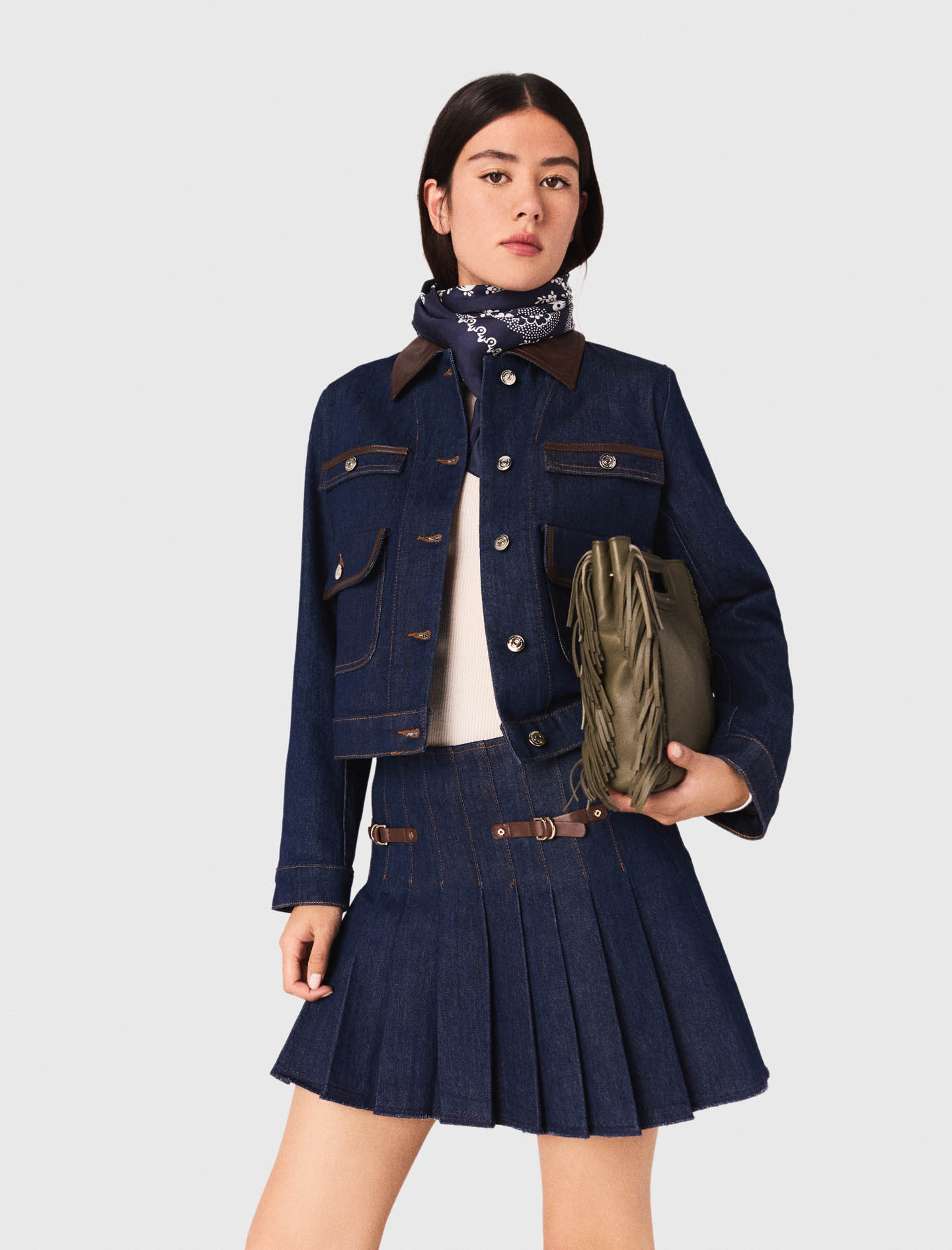 Short denim skirt with lining - Navy