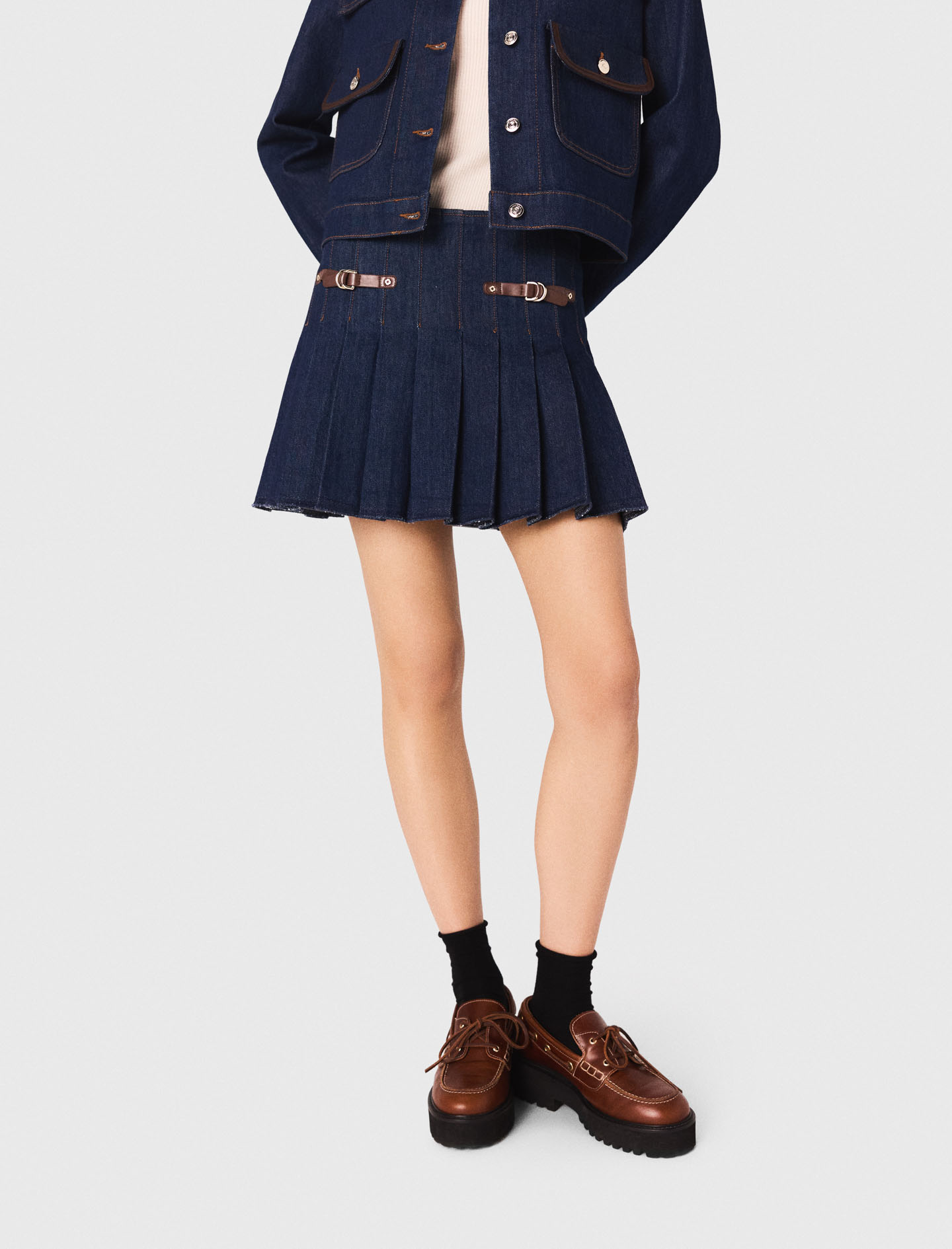 Short denim skirt with lining - Navy